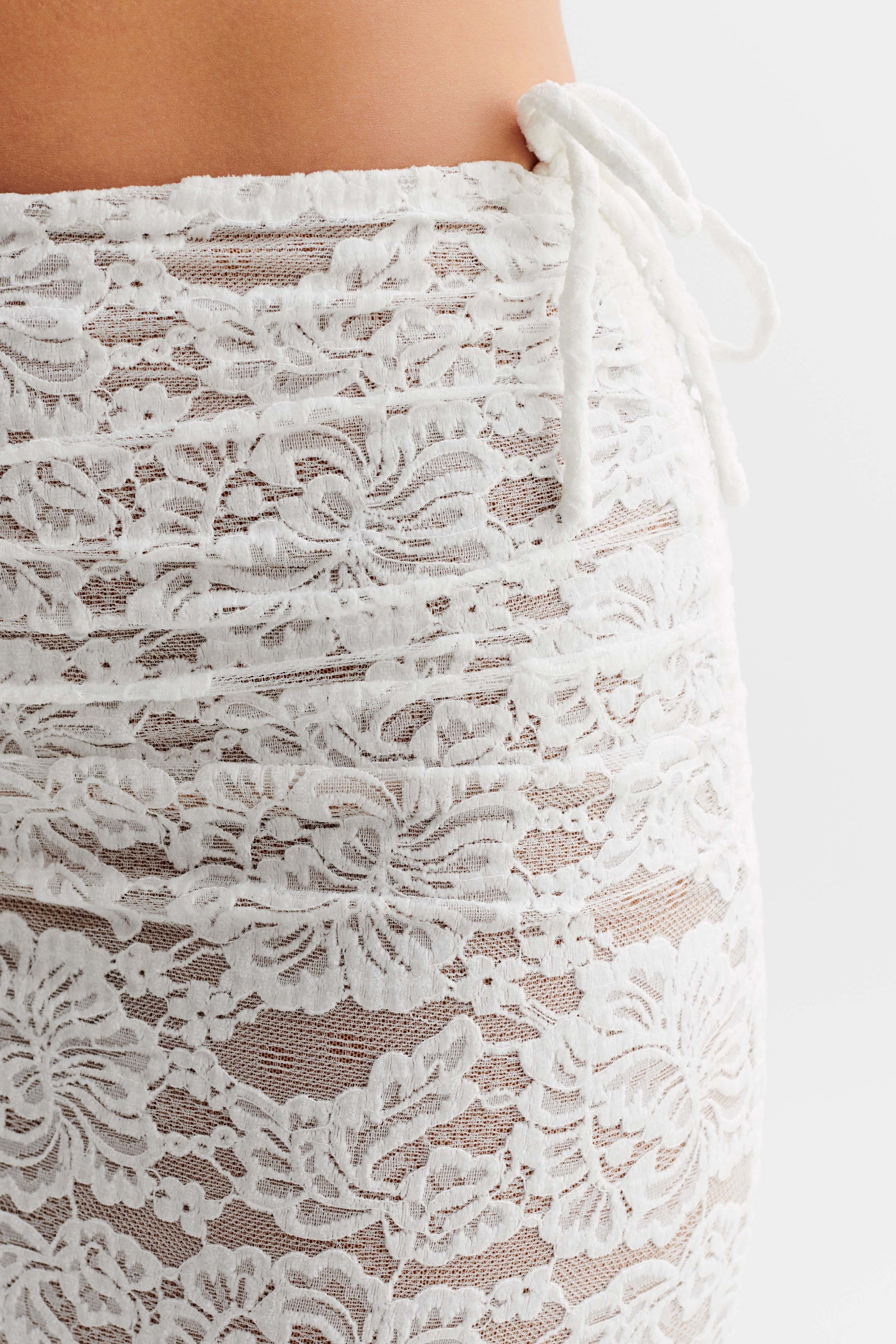 Daniela Lace Plisse Ruched Maxi Skirt - Ivory #4