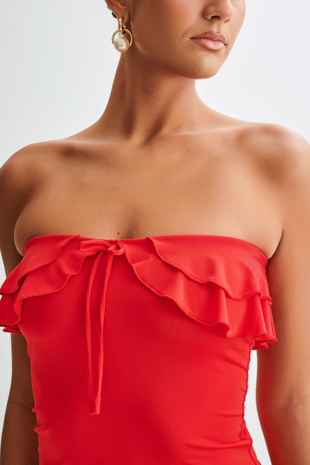 Bea Strapless Slinky Ruffle Top - Pomegranate #9