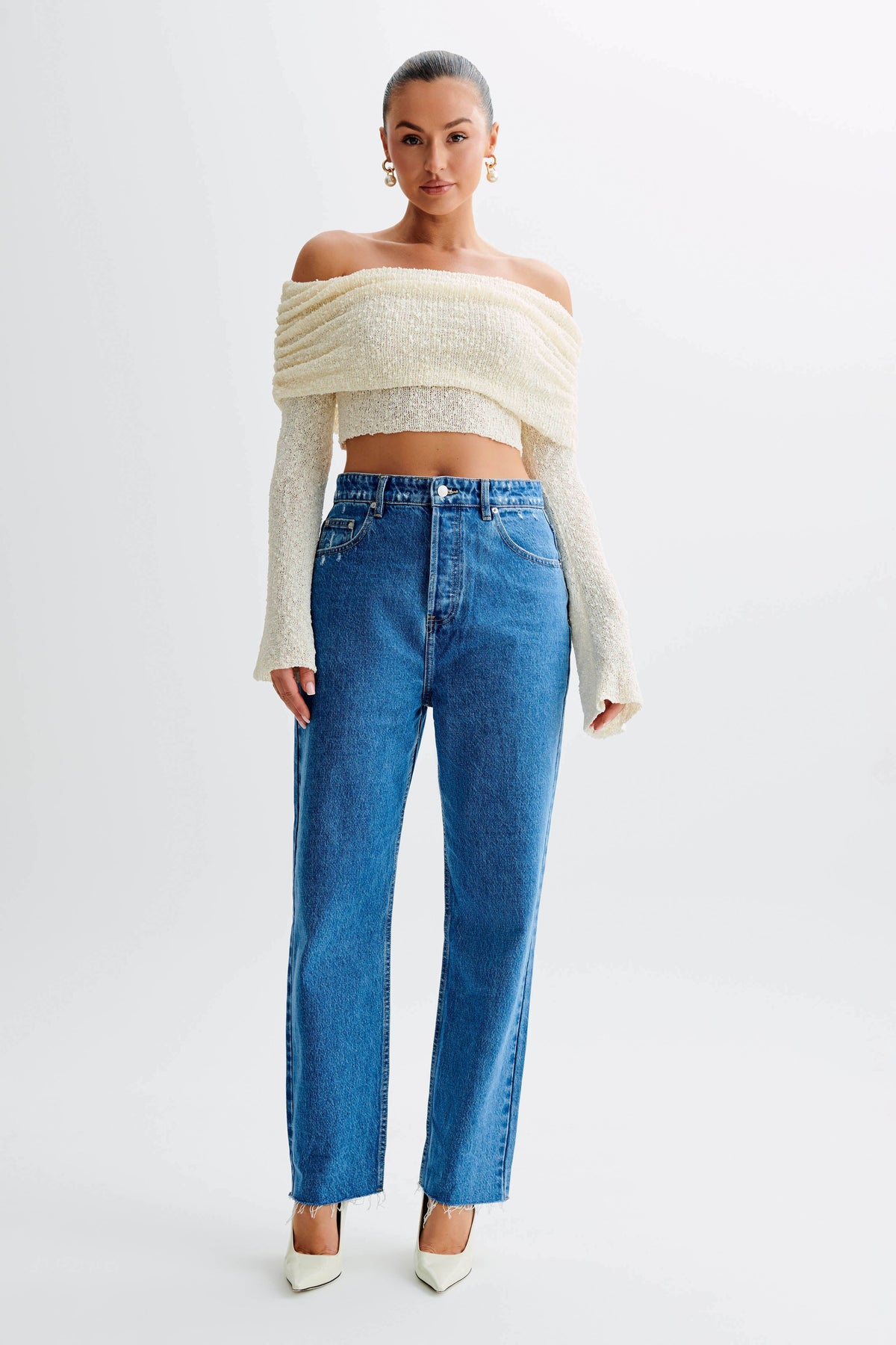 Marisol Off Shoulder Boucle Top - Ivory #5