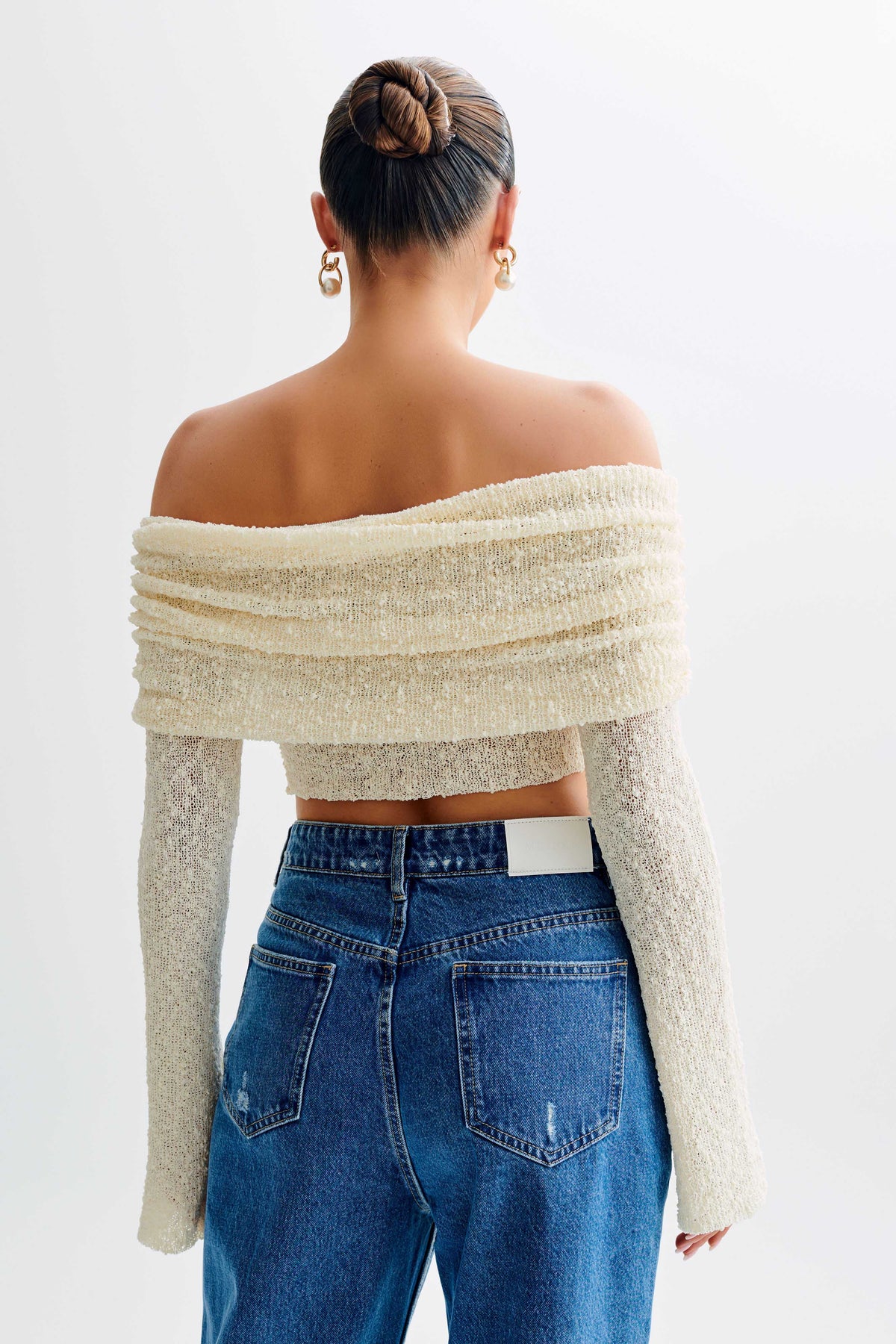 Marisol Off Shoulder Boucle Top - Ivory #3