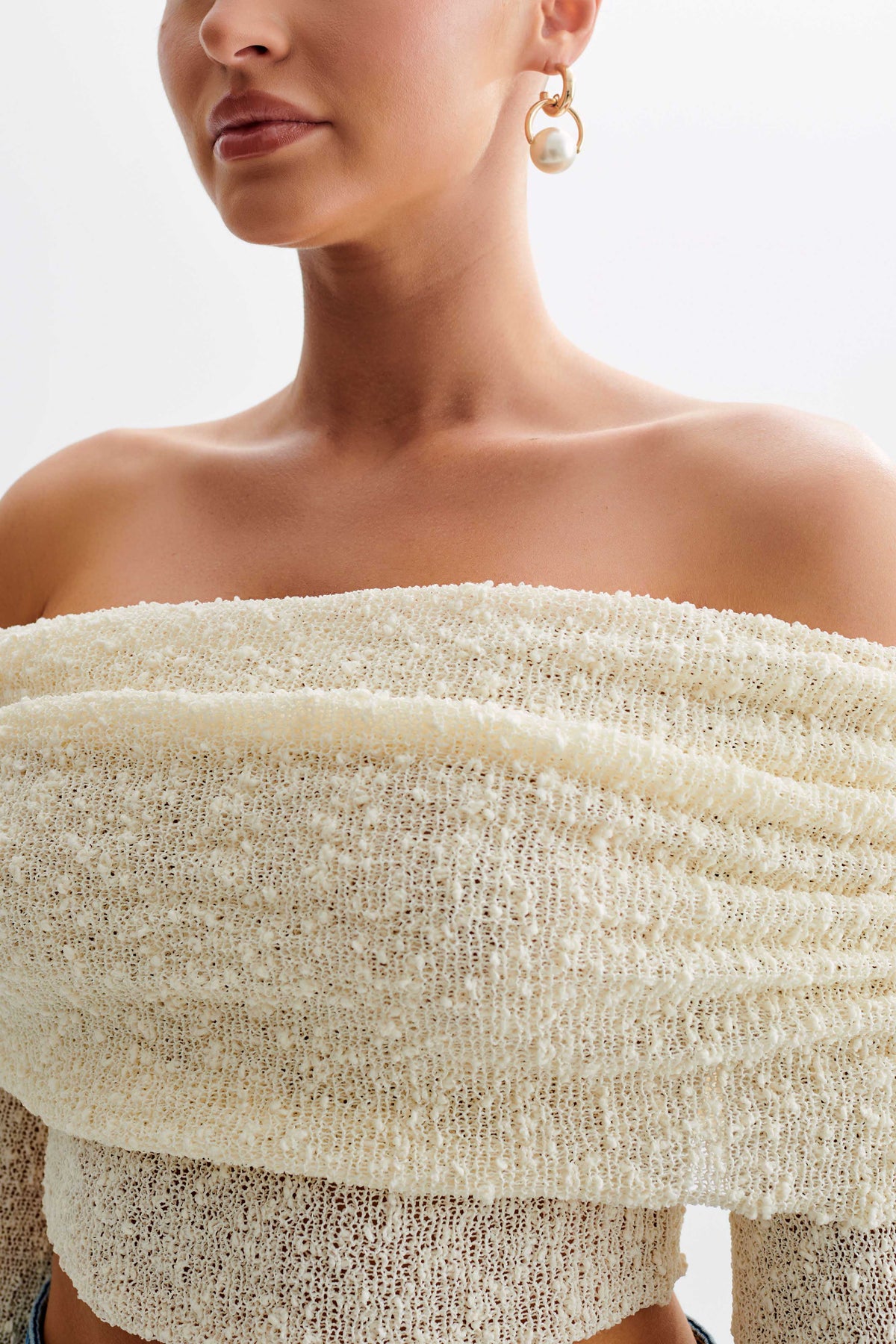 Marisol Off Shoulder Boucle Top - Ivory #4
