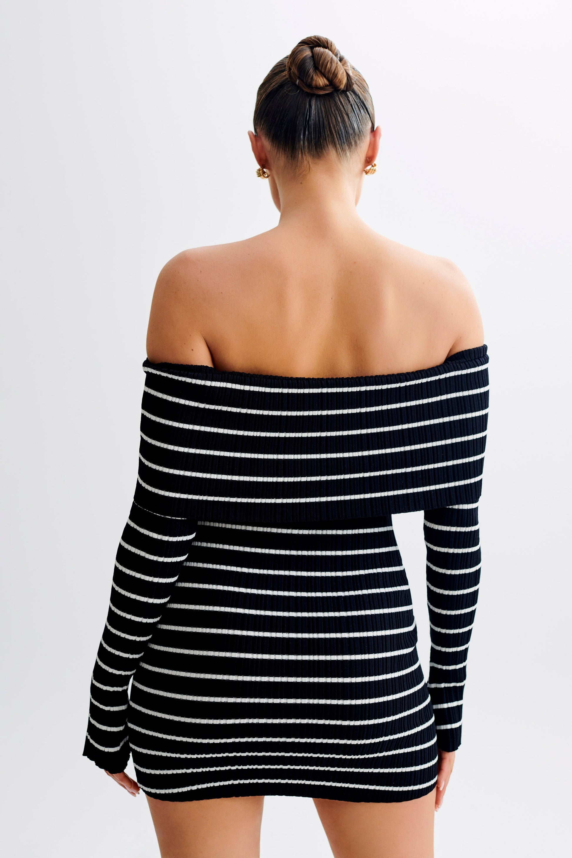 Dominica Off Shoulder Knit Mini Dress - Black | MESHKI US