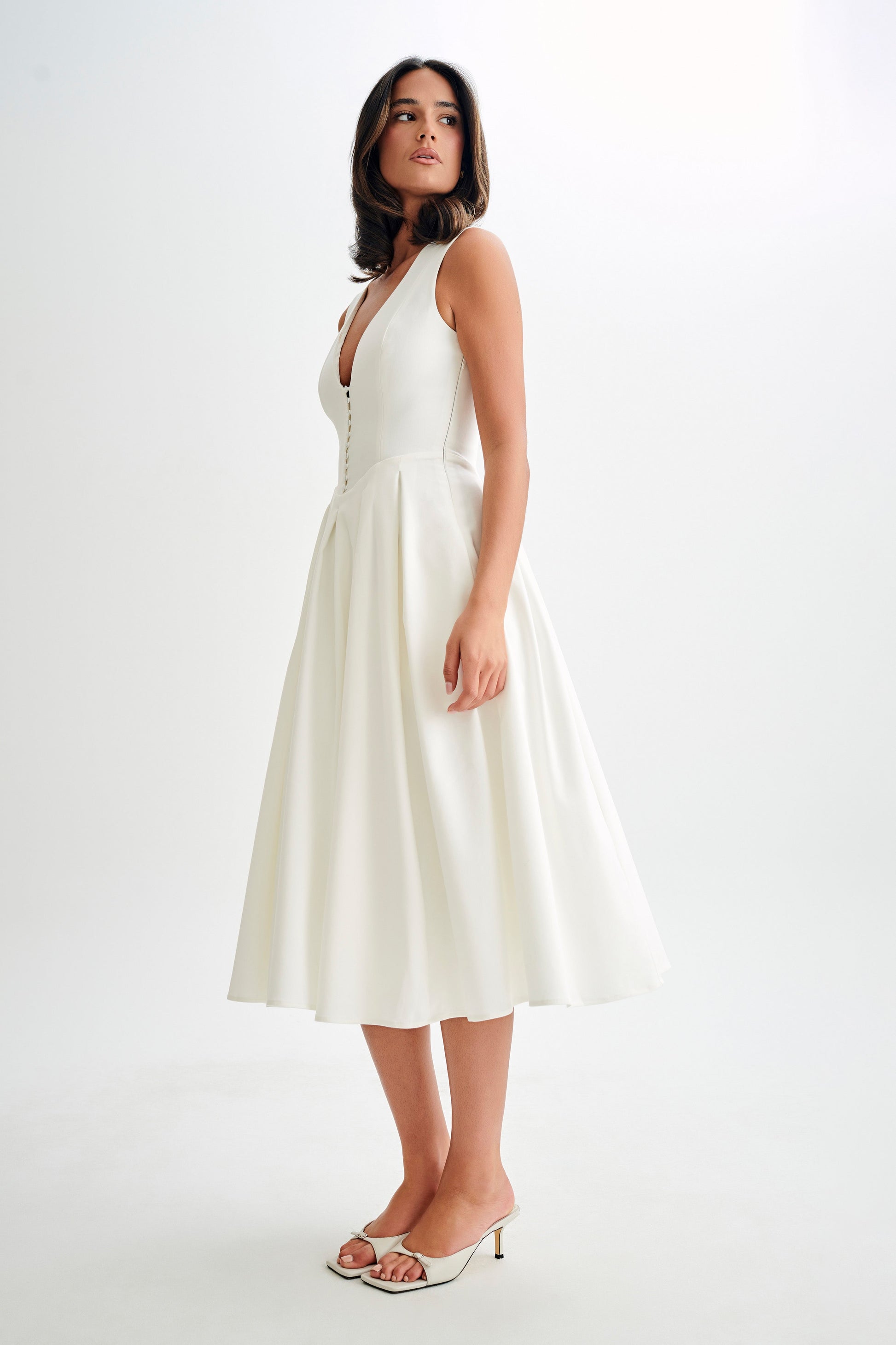 Keely Cotton Sleeveless Midi Dress / White | MESHKI