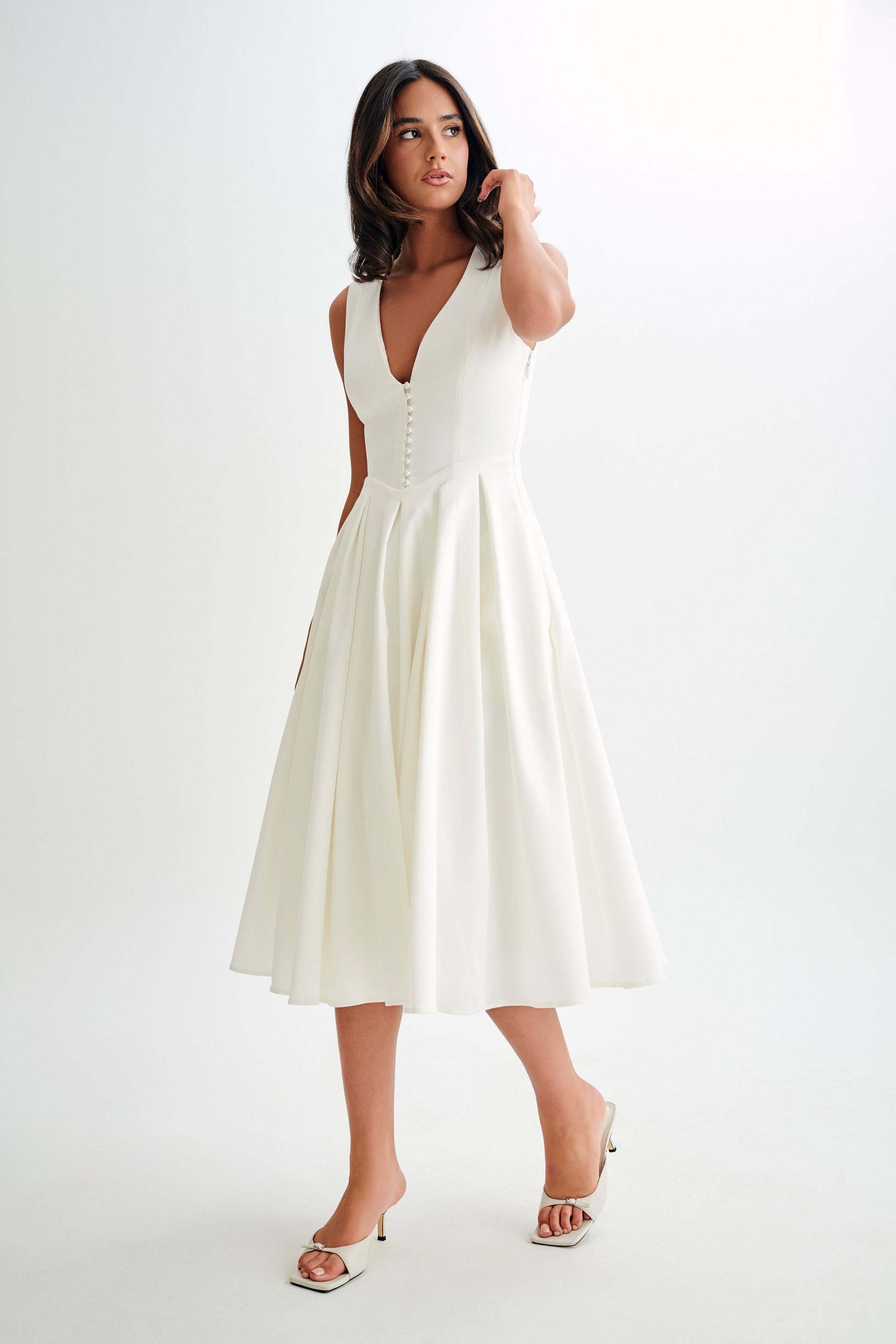 Keely Cotton Sleeveless Midi Dress / White | MESHKI