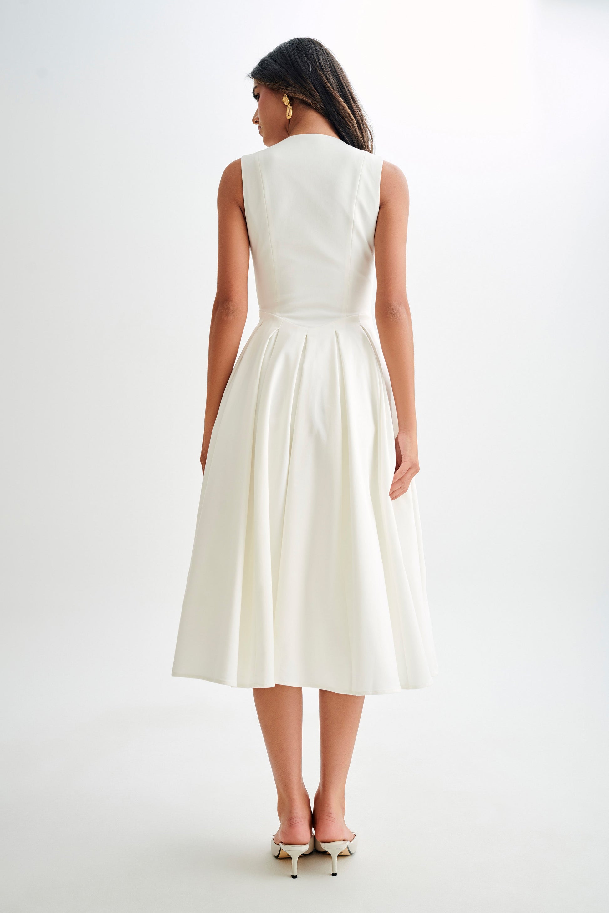 Keely Cotton Sleeveless Midi Dress / White | MESHKI | XL Keely Cotton Sleeveless Midi Dress / White | MESHKI | XL