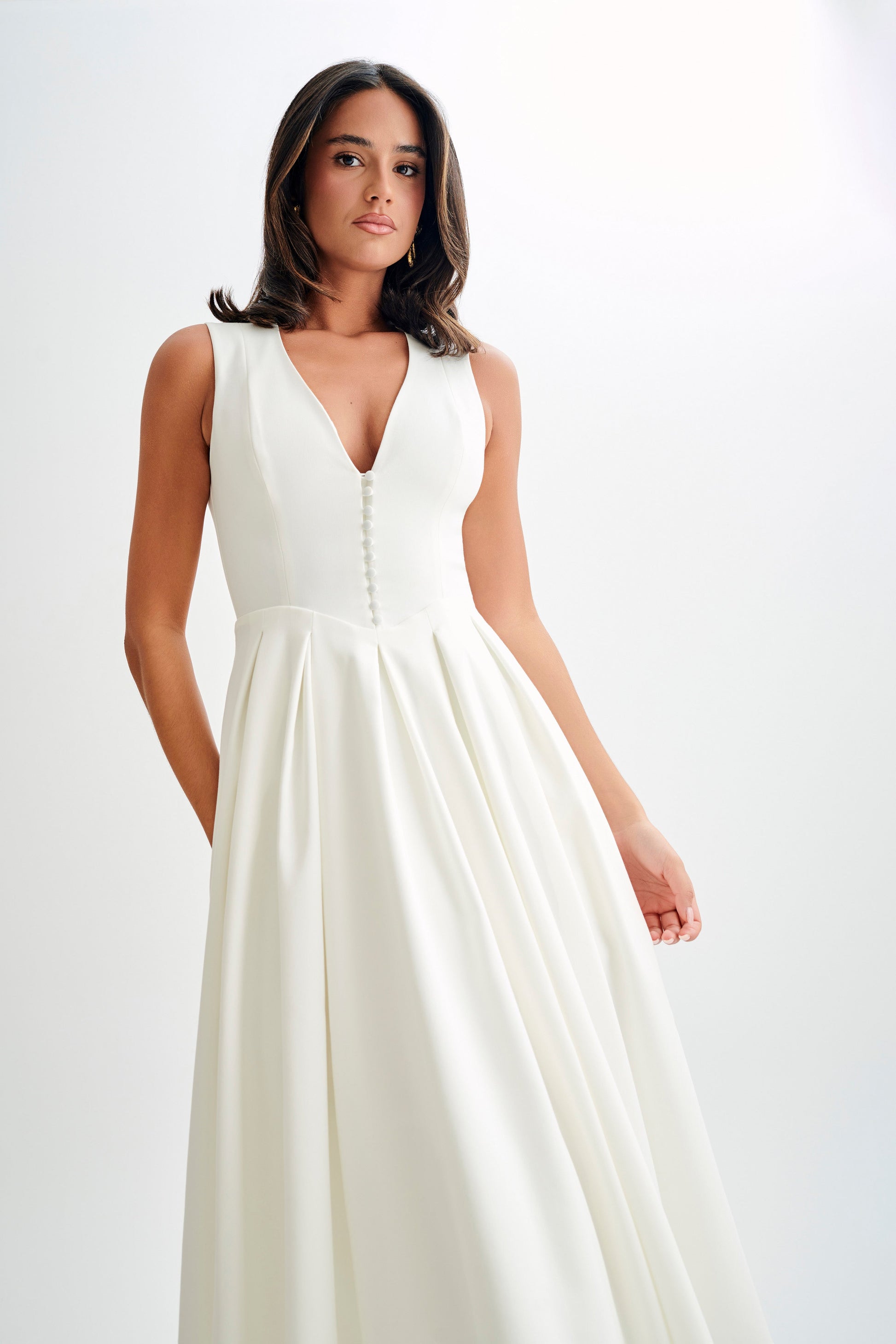 Keely Cotton Sleeveless Midi Dress / White | MESHKI