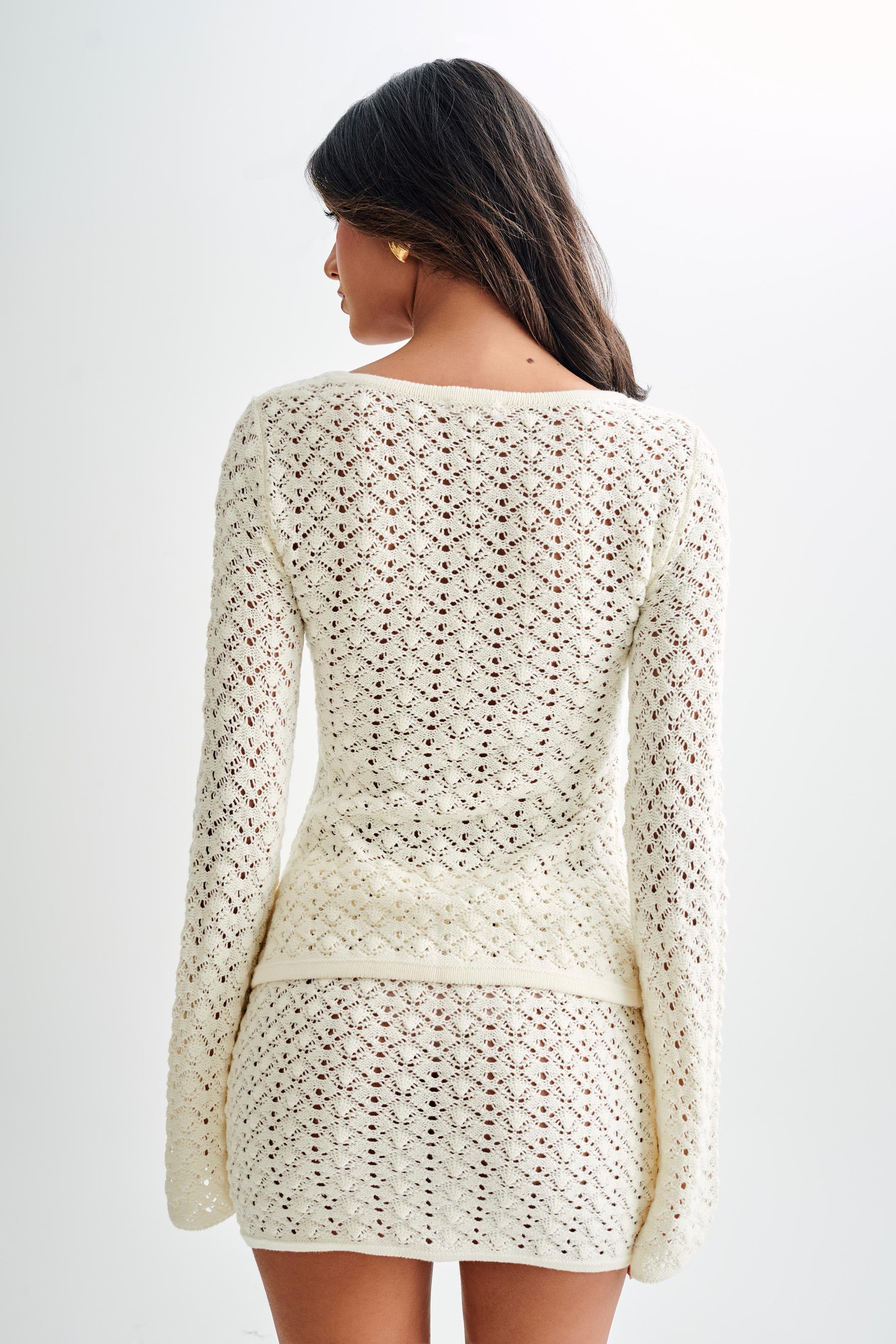 Murphy Long Sleeve Knit Shell Button Cardigan - White | MESHKI US