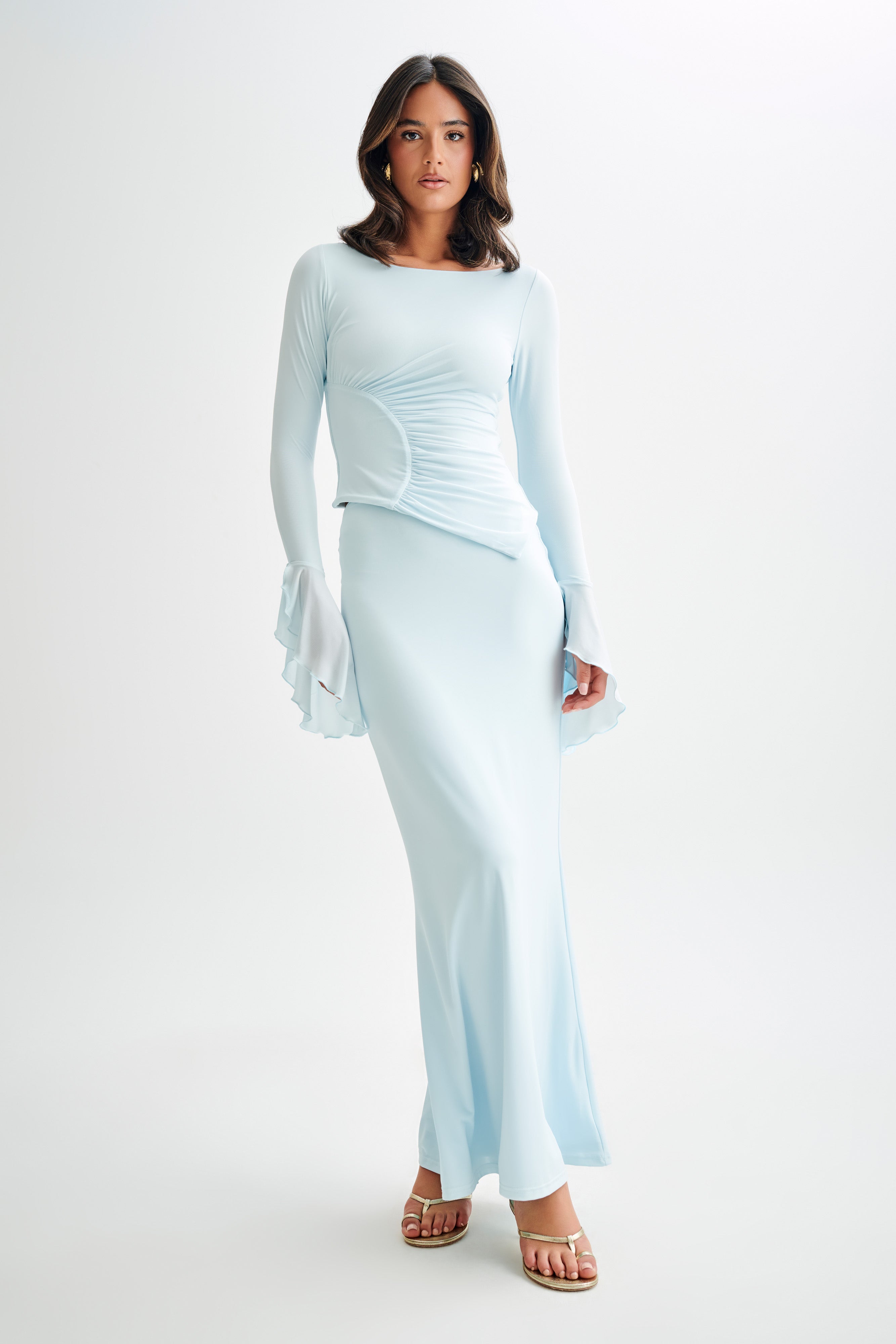 Bruna Slinky Fishtail Maxi Skirt - Sky Blue | MESHKI US