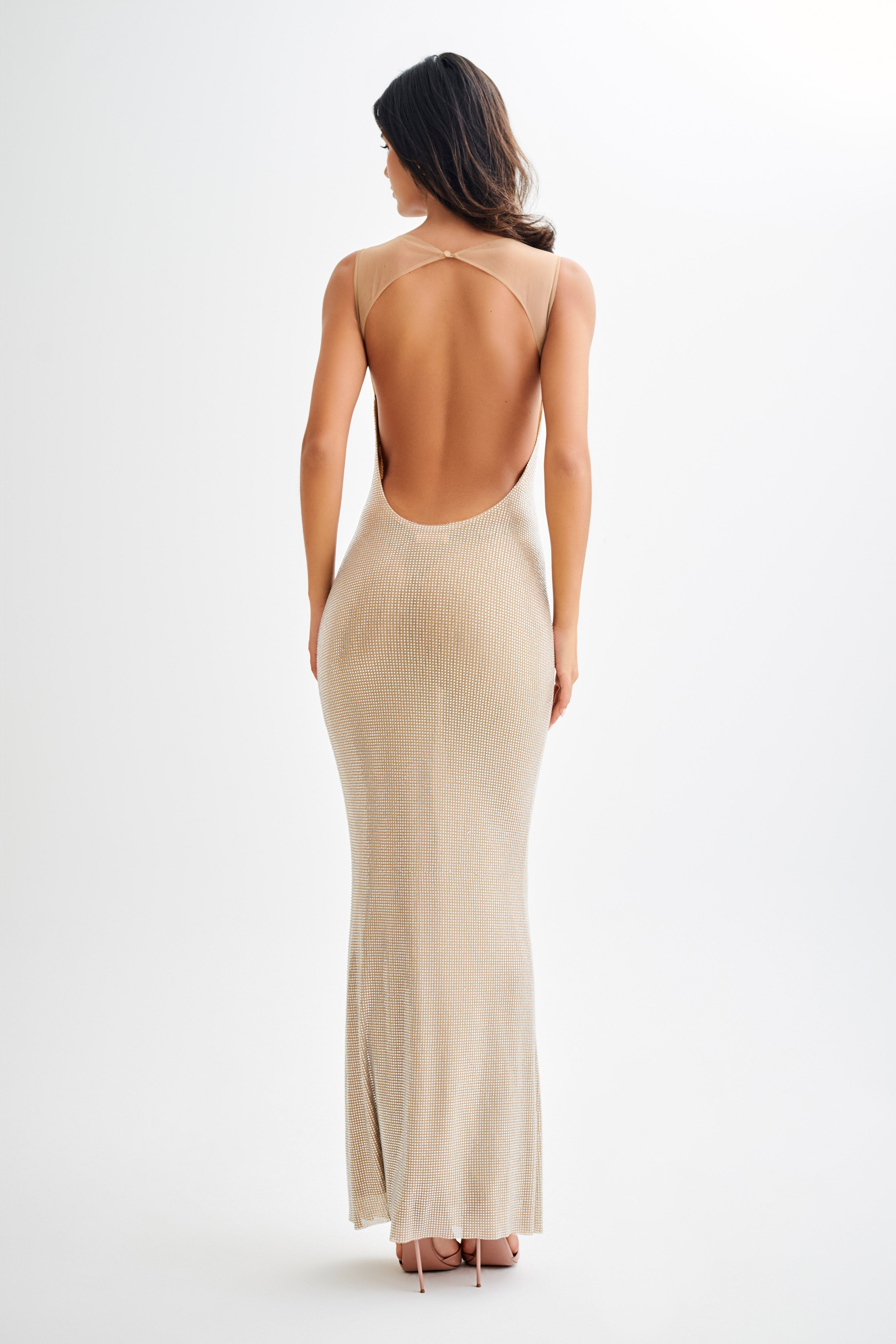 Jasmyn Hot Fix Maxi Dress With Mesh Back - Nude - MESHKI U.S
