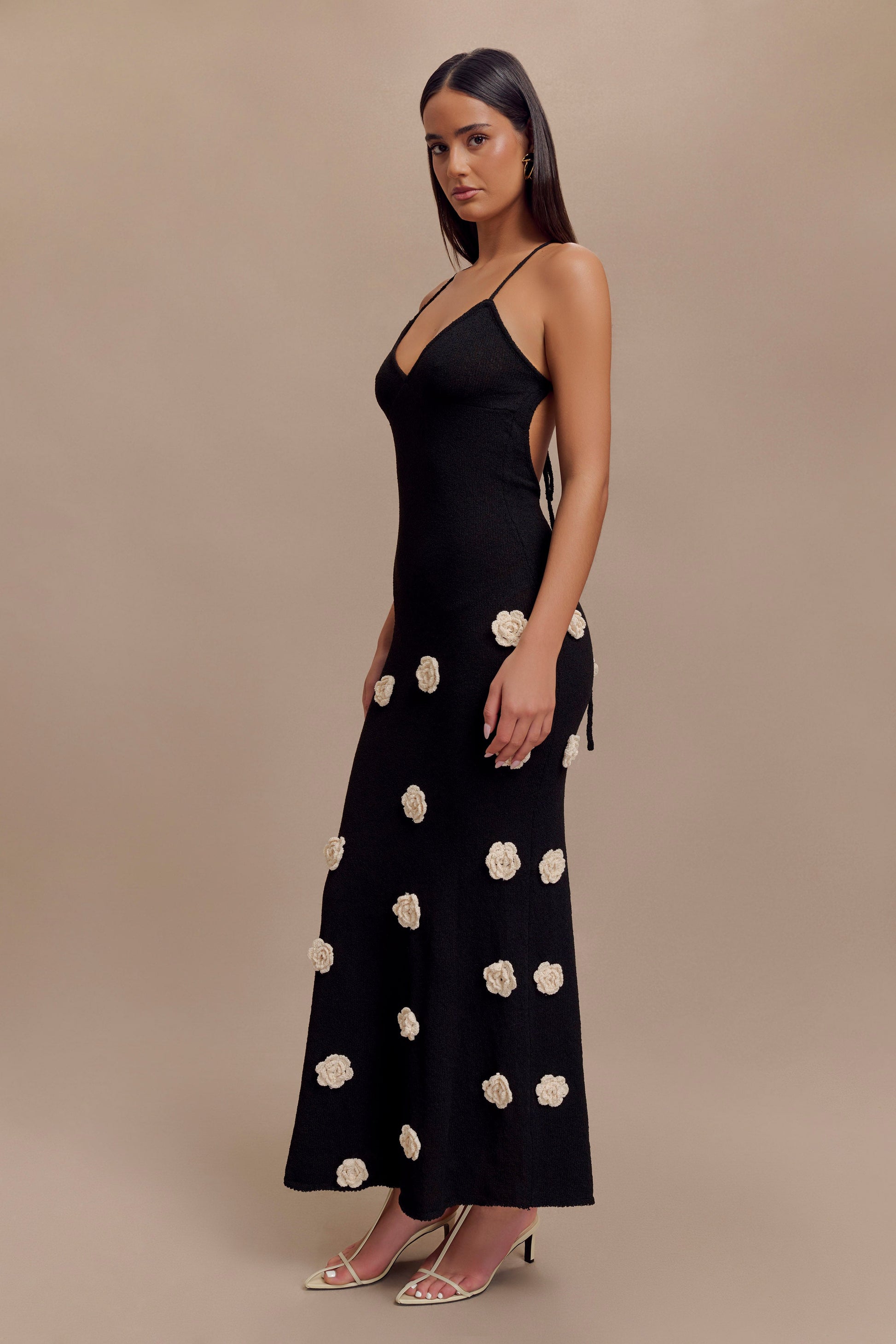 fitted lace wedding dress Suki Knit Maxi Dress with Flowers / Black/White | Meshki fitted lace wedding dress Suki Knit Maxi Dress with Flowers / Black/White | Meshki