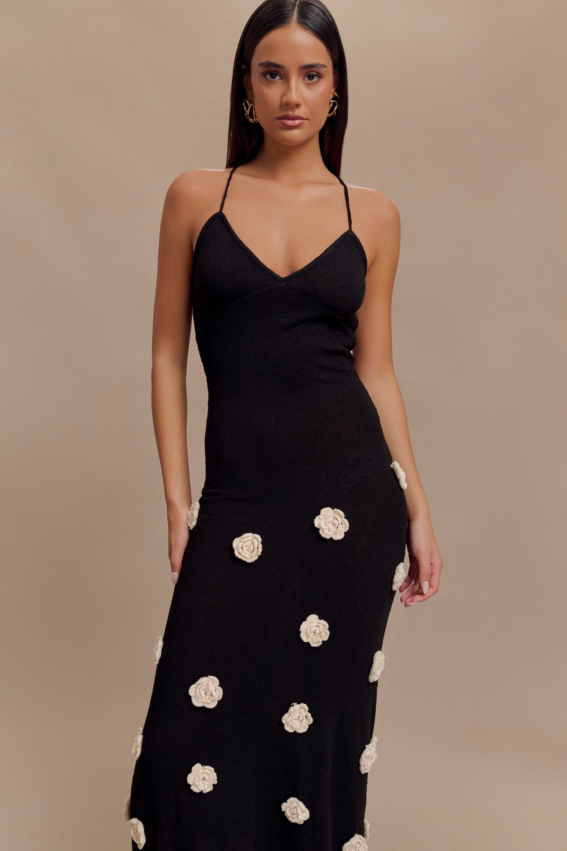 Long Black Dress With White Flowers Knit Maxi Dress With Flowers Meshki Ownithire Long Black Dress With White Flowers Knit Maxi Dress With Flowers Meshki Ownithire