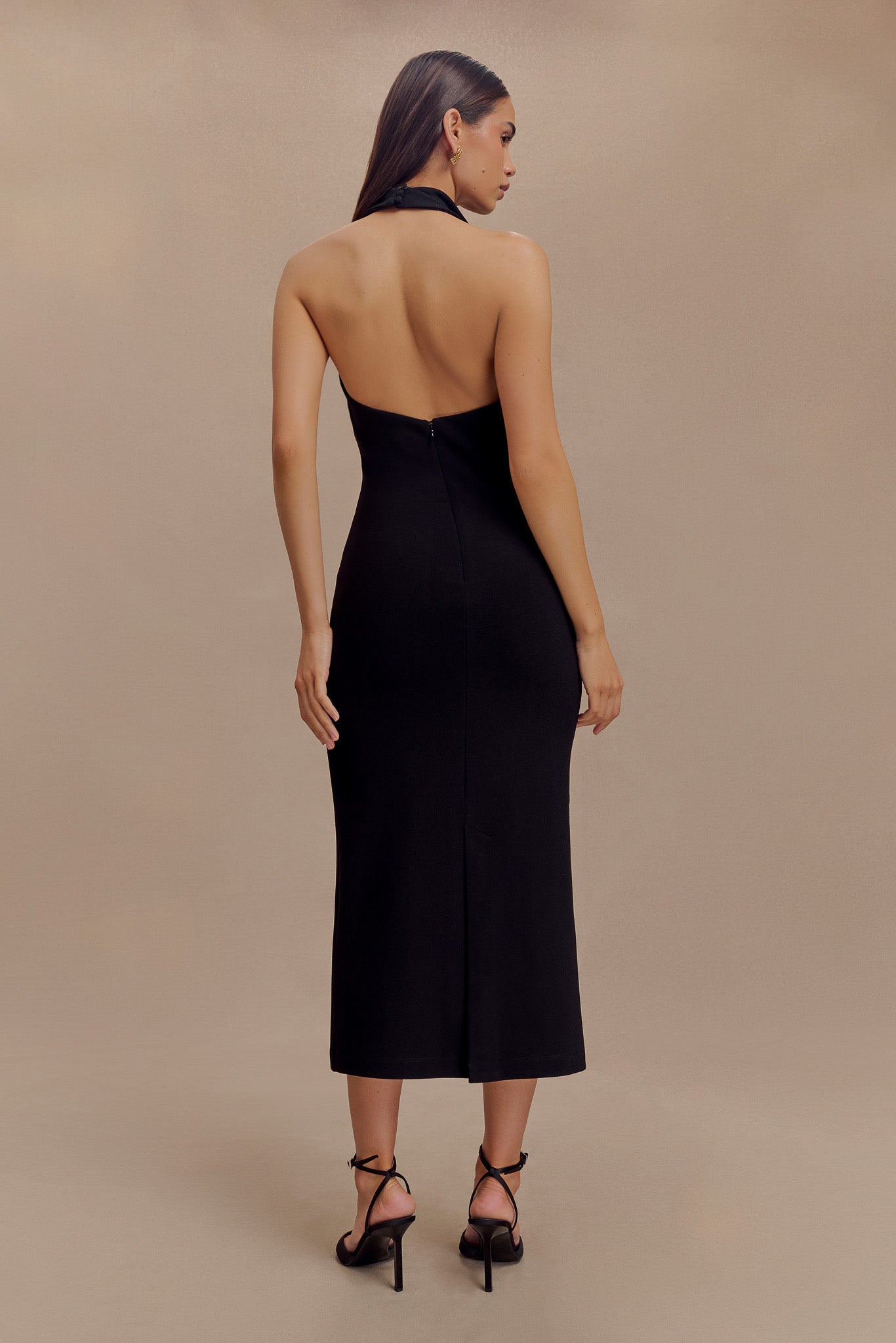 Annita Crepe Halter Midi Dress / Black | MESHKI