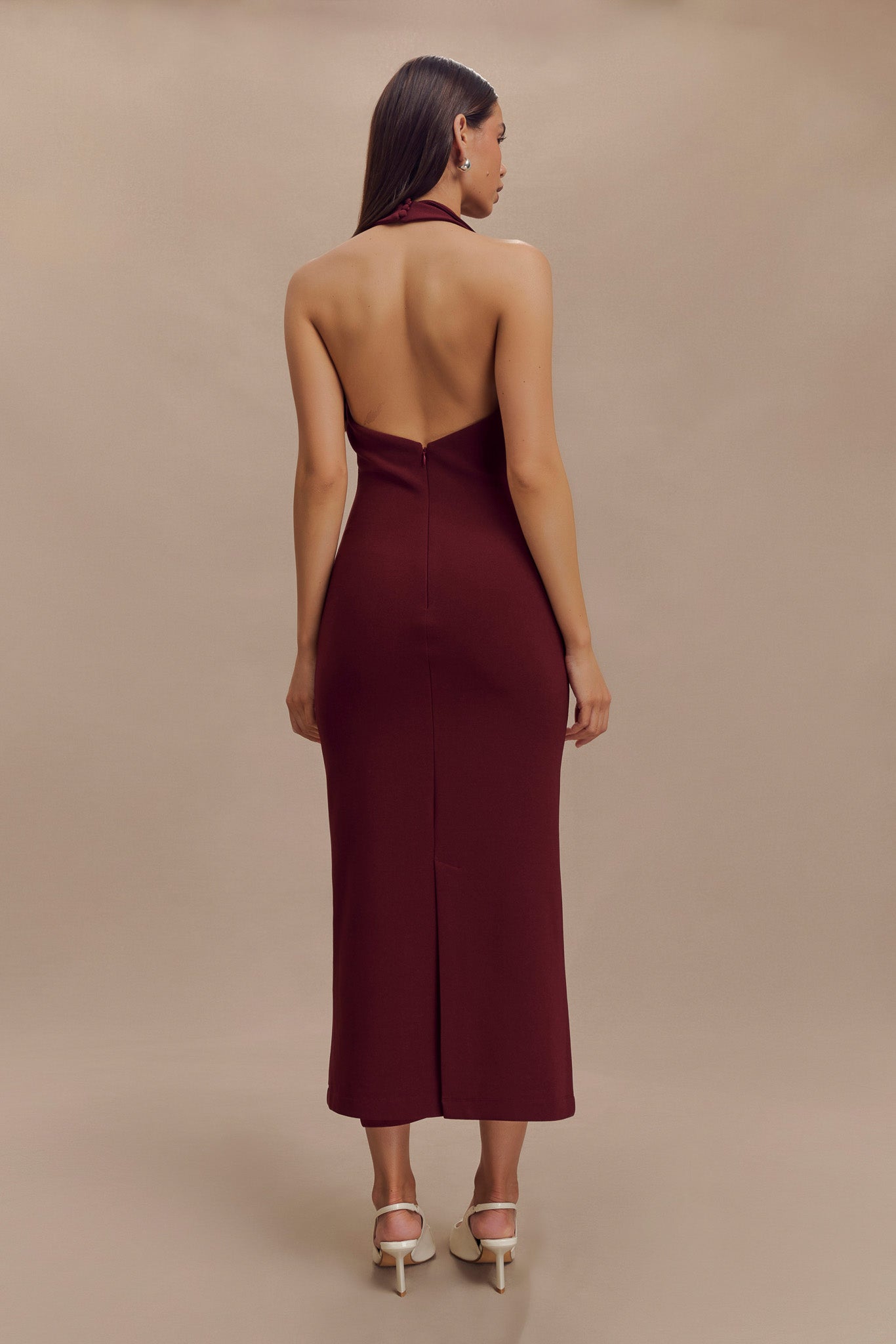 Annita Crepe Halter Midi Dress / Merlot | MESHKI