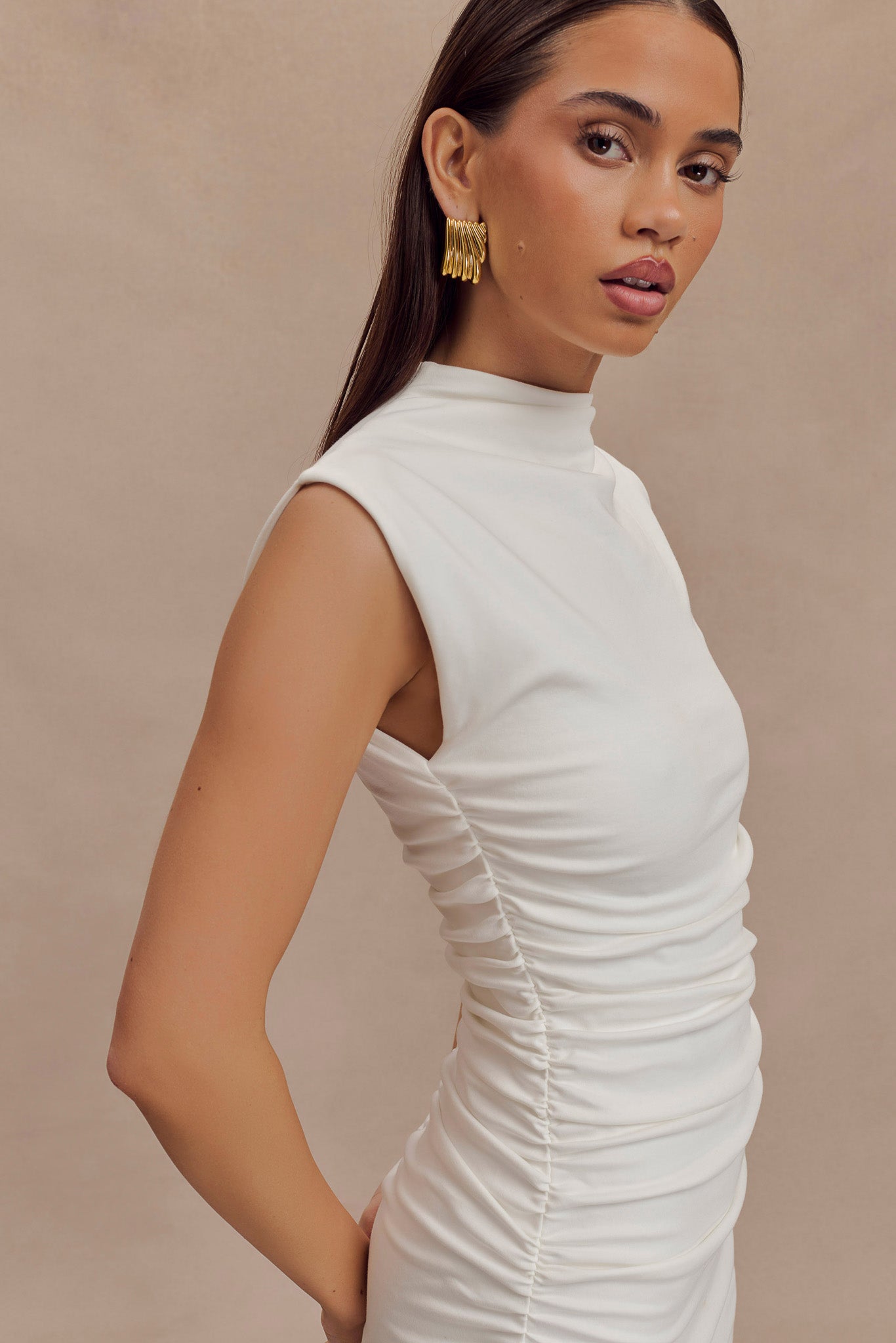 Elliot High Neck Sleeveless Mini Dress - White | MESHKI US