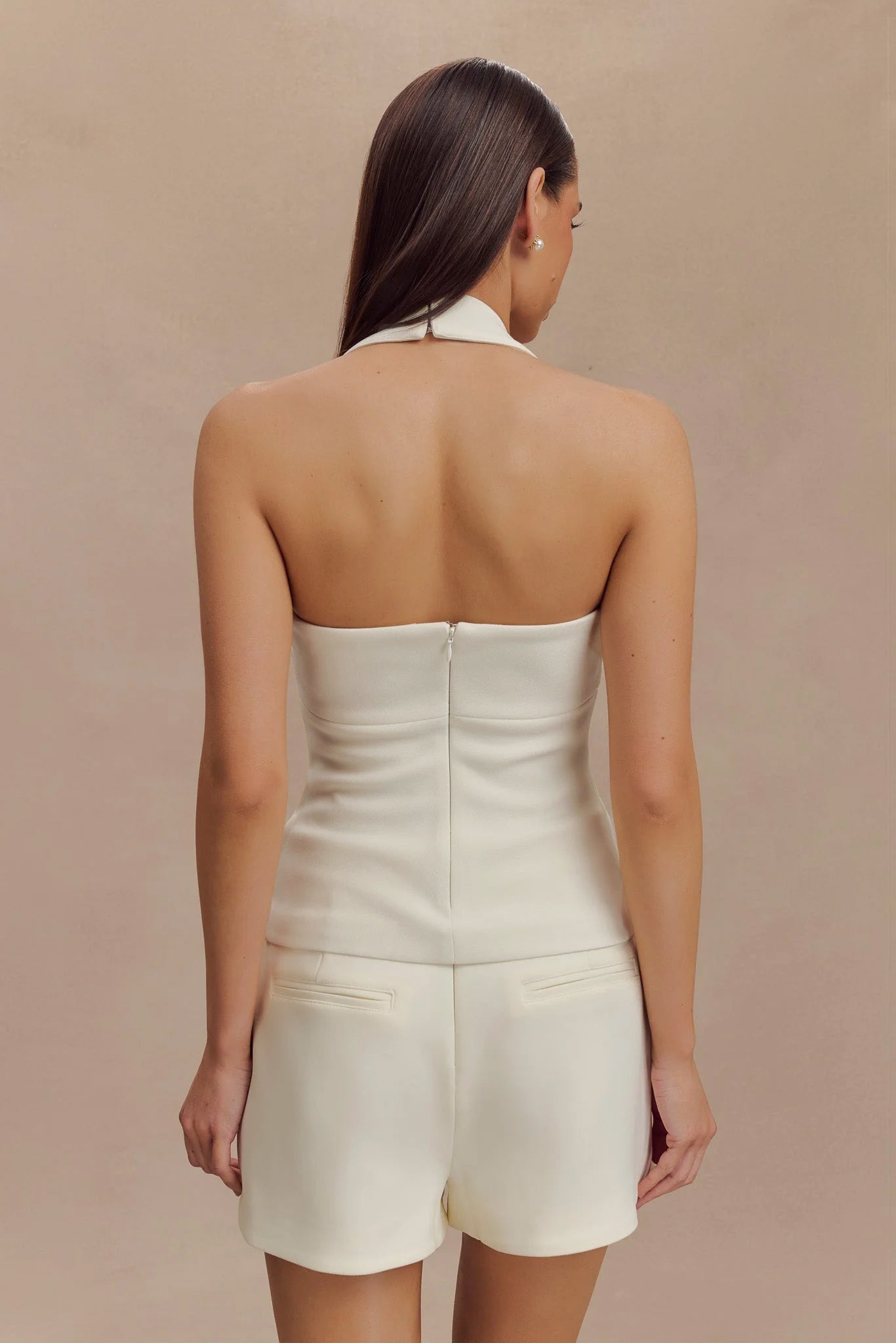 Amelita Suiting Halter Top / Ivory | MESHKI | XS Amelita Suiting Halter Top / Ivory | MESHKI | XS