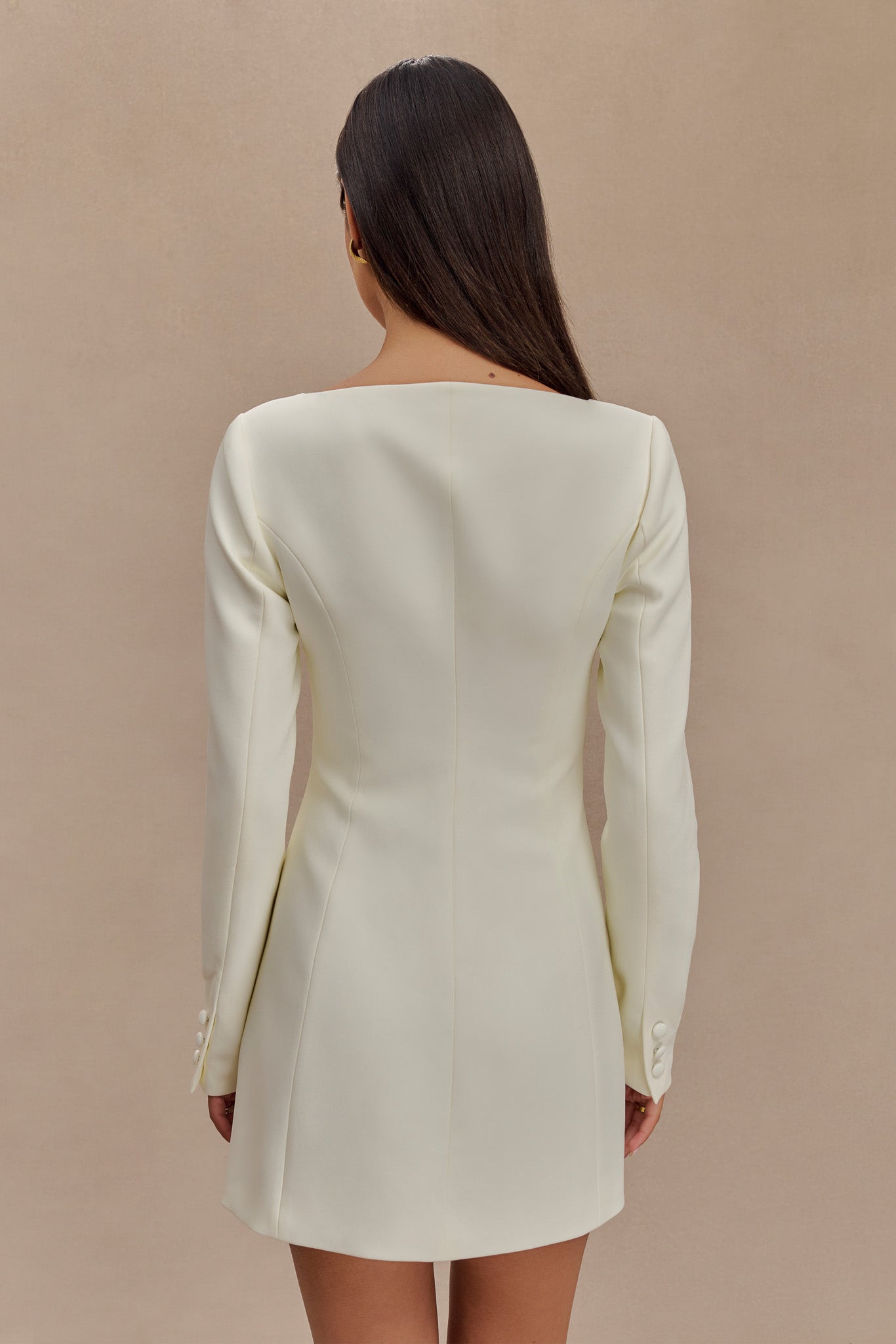 Jolie Boat Neck Suiting Mini Dress - Ivory #6