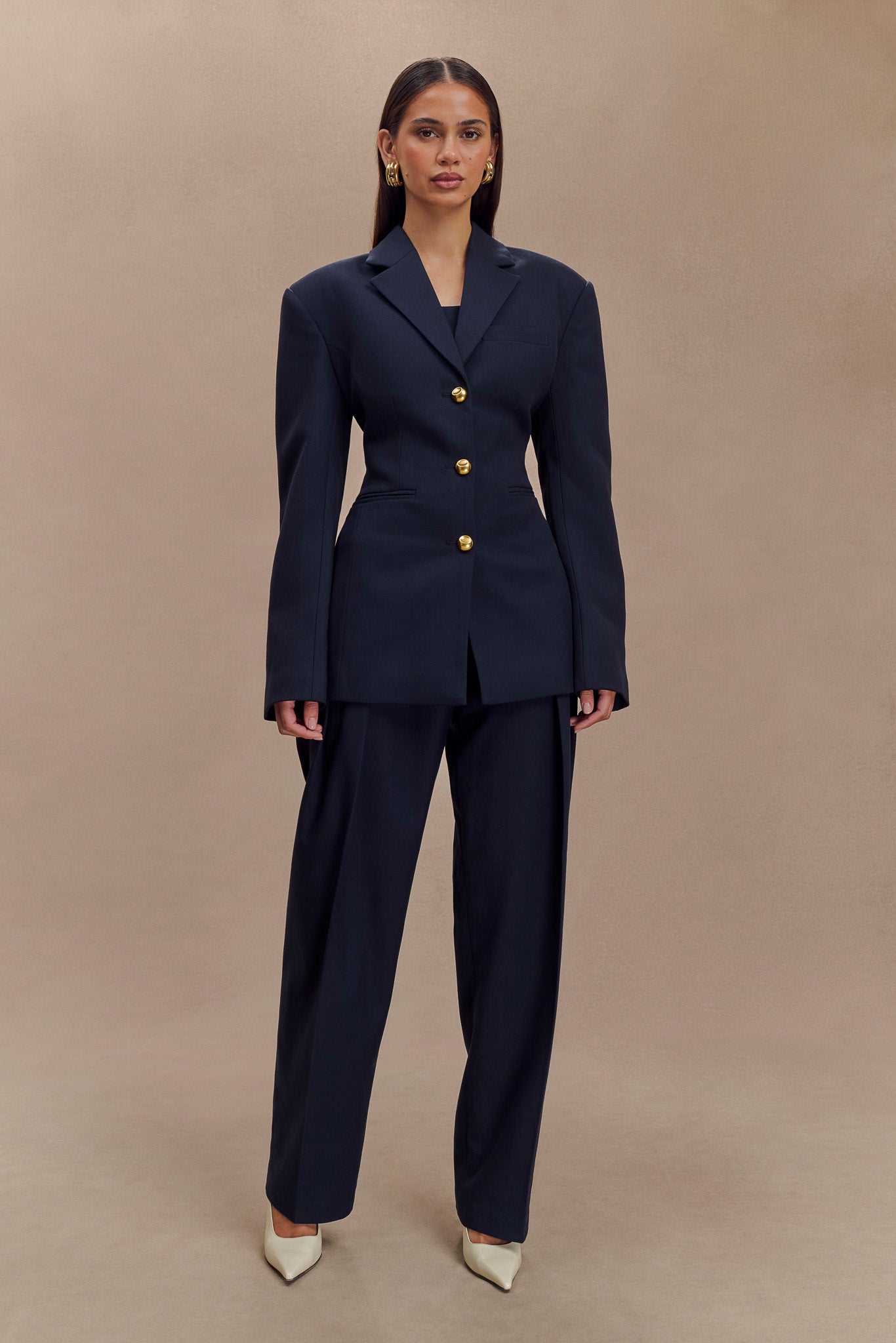 Penelope Pleated High Waisted Pants / Dark Navy | MESHKI