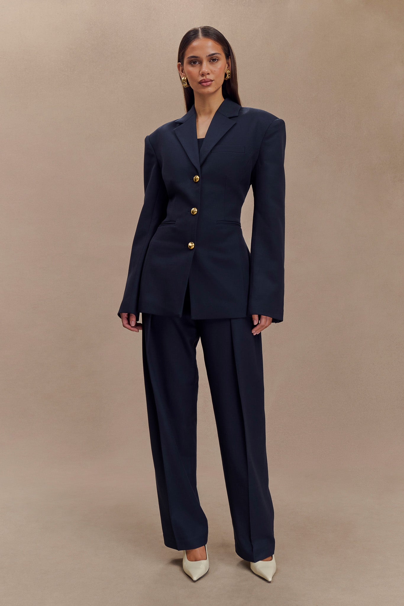 Penelope Pleated High Waisted Pants - Dark Navy | MESHKI US
