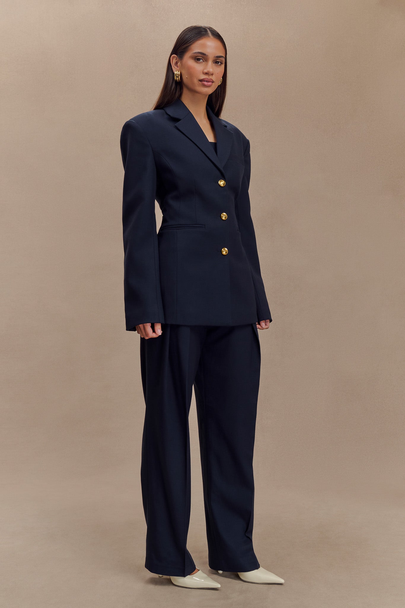 Penelope Pleated High Waisted Pants - Dark Navy | MESHKI US Penelope Pleated High Waisted Pants - Dark Navy | MESHKI US