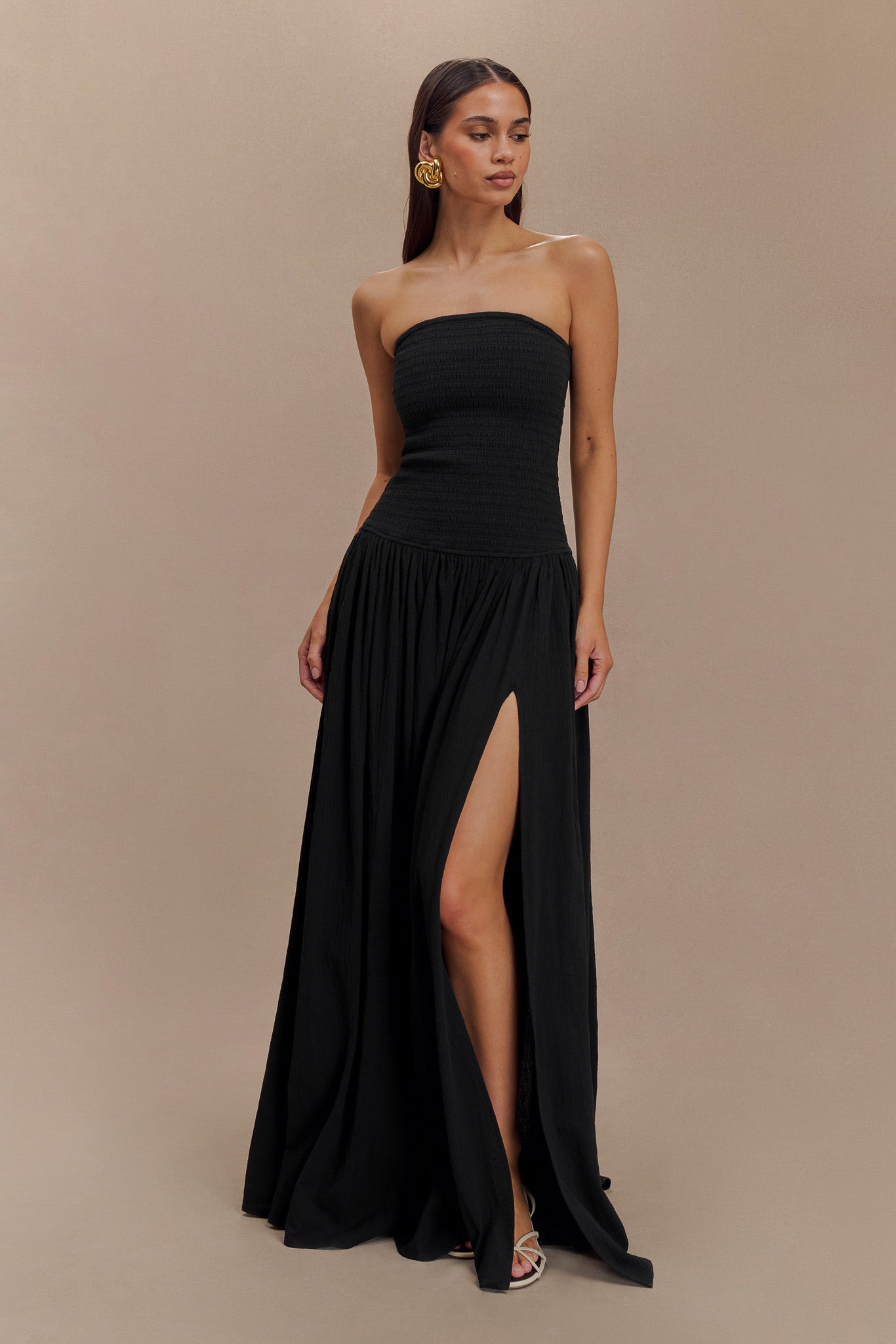 Maureen Cotton Shirring Maxi Dress - Black | MESHKI US Maureen Cotton Shirring Maxi Dress - Black | MESHKI US