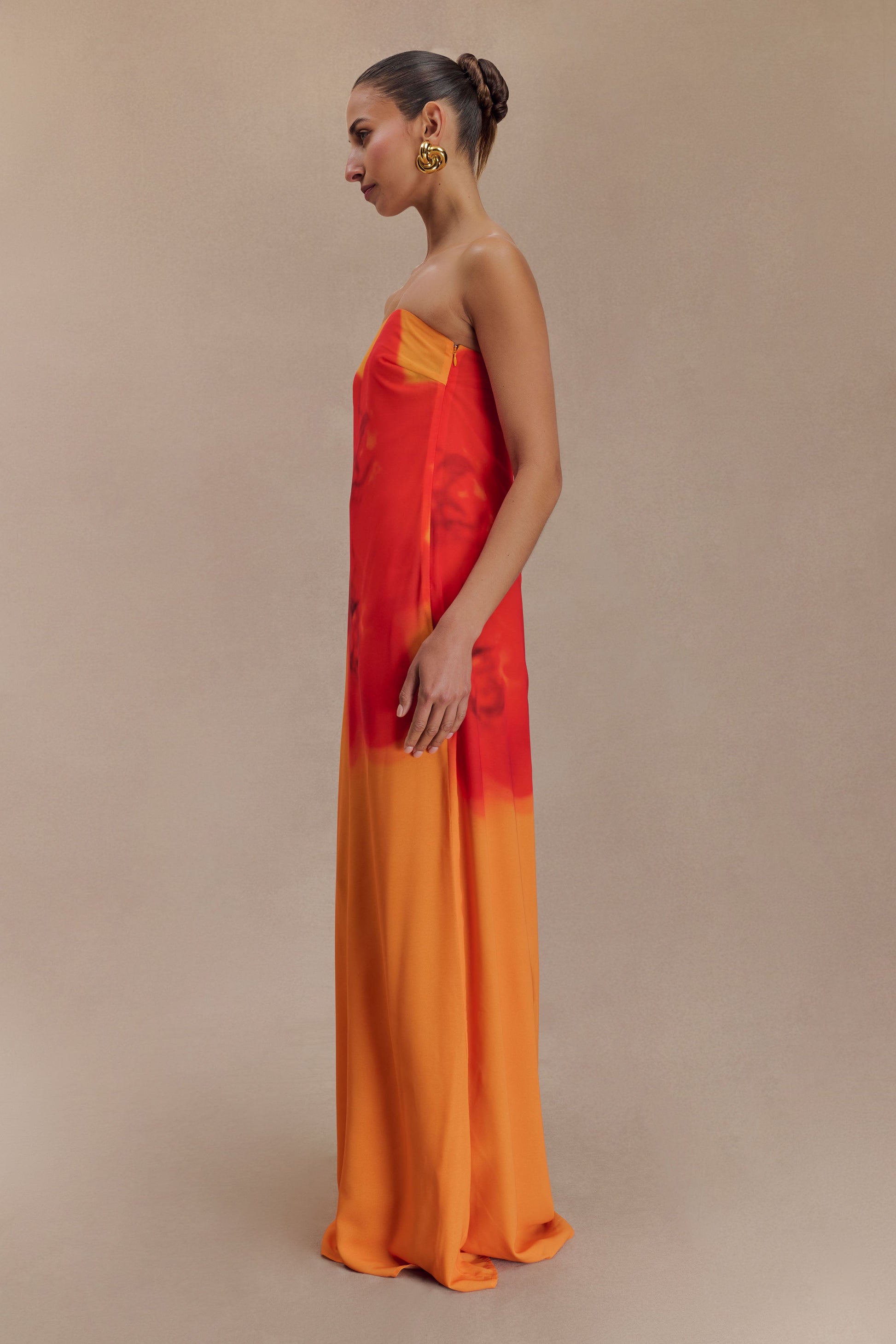 Amaya Strapless Chiffon Maxi Dress - Koi Orchid Print Amaya Strapless Chiffon Maxi Dress - Koi Orchid Print