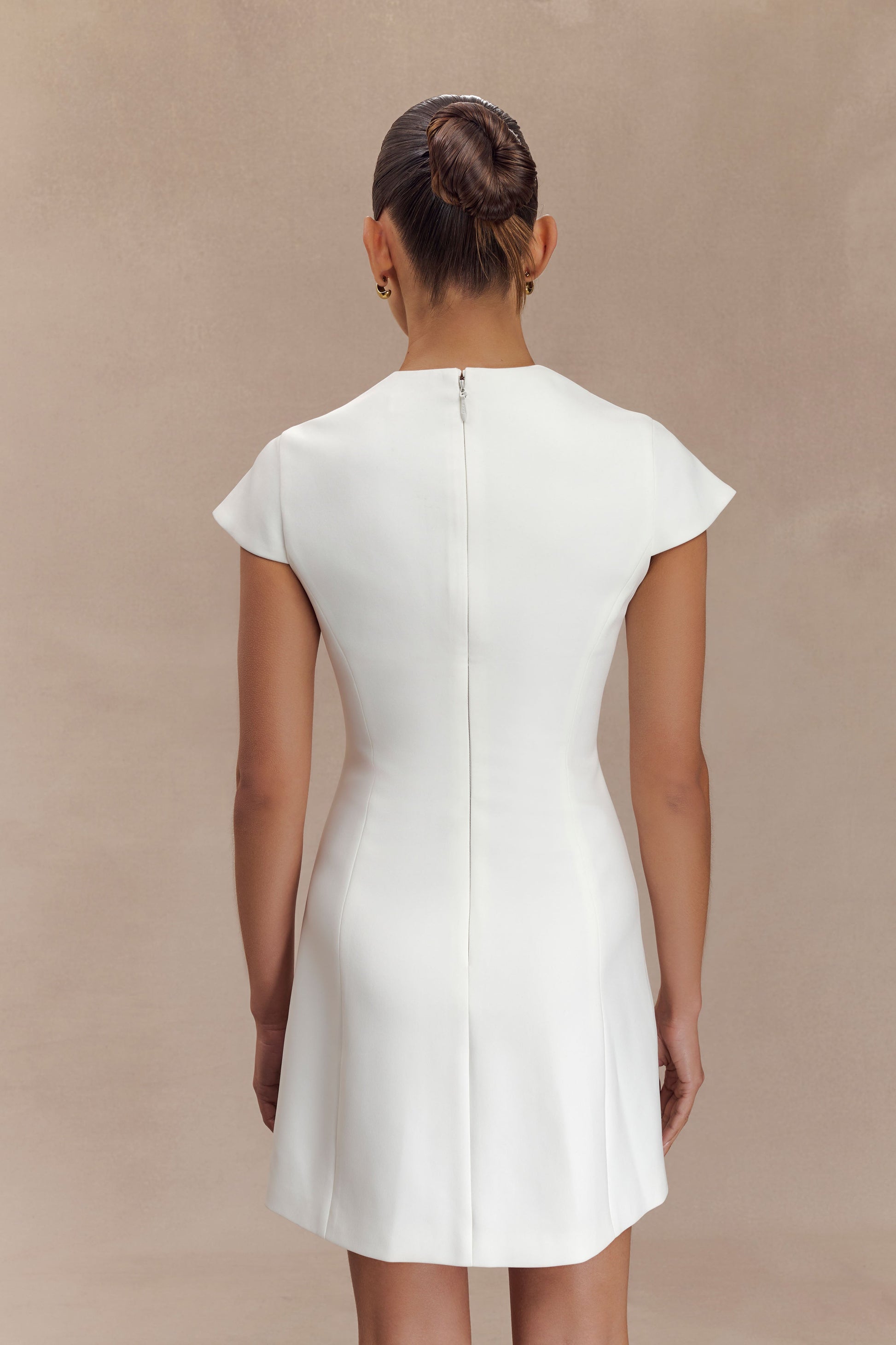 Remi Suiting Mini Dress With Floral Hardware / White | MESHKI Remi Suiting Mini Dress With Floral Hardware / White | MESHKI