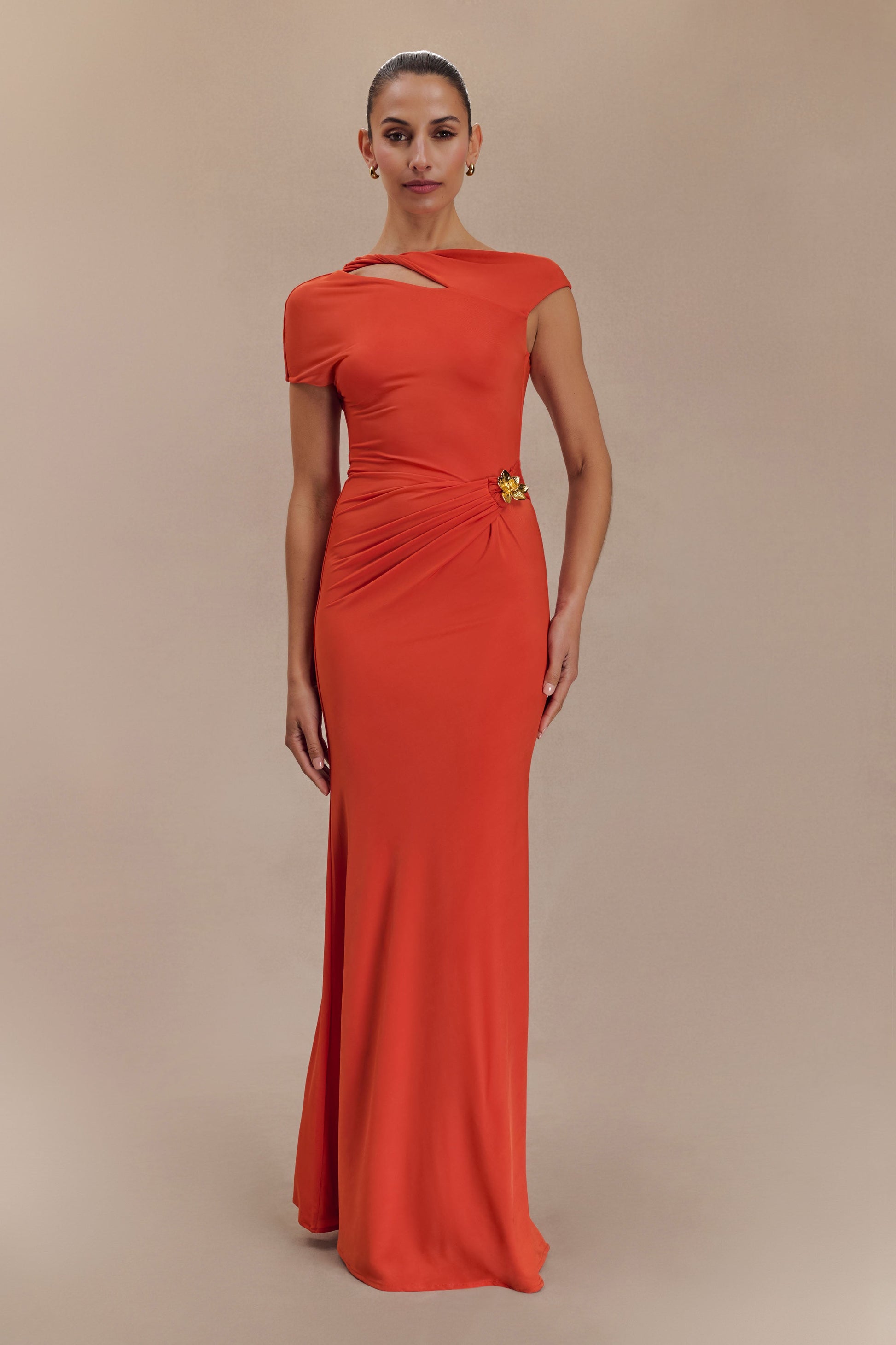 Kaida Slinky Maxi Dress With Hardware / Burnt Orange | MESHKI | S Kaida Slinky Maxi Dress With Hardware / Burnt Orange | MESHKI | S