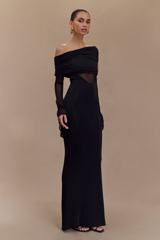 long sleeve black flowy dress Black Flowy Midi Dress