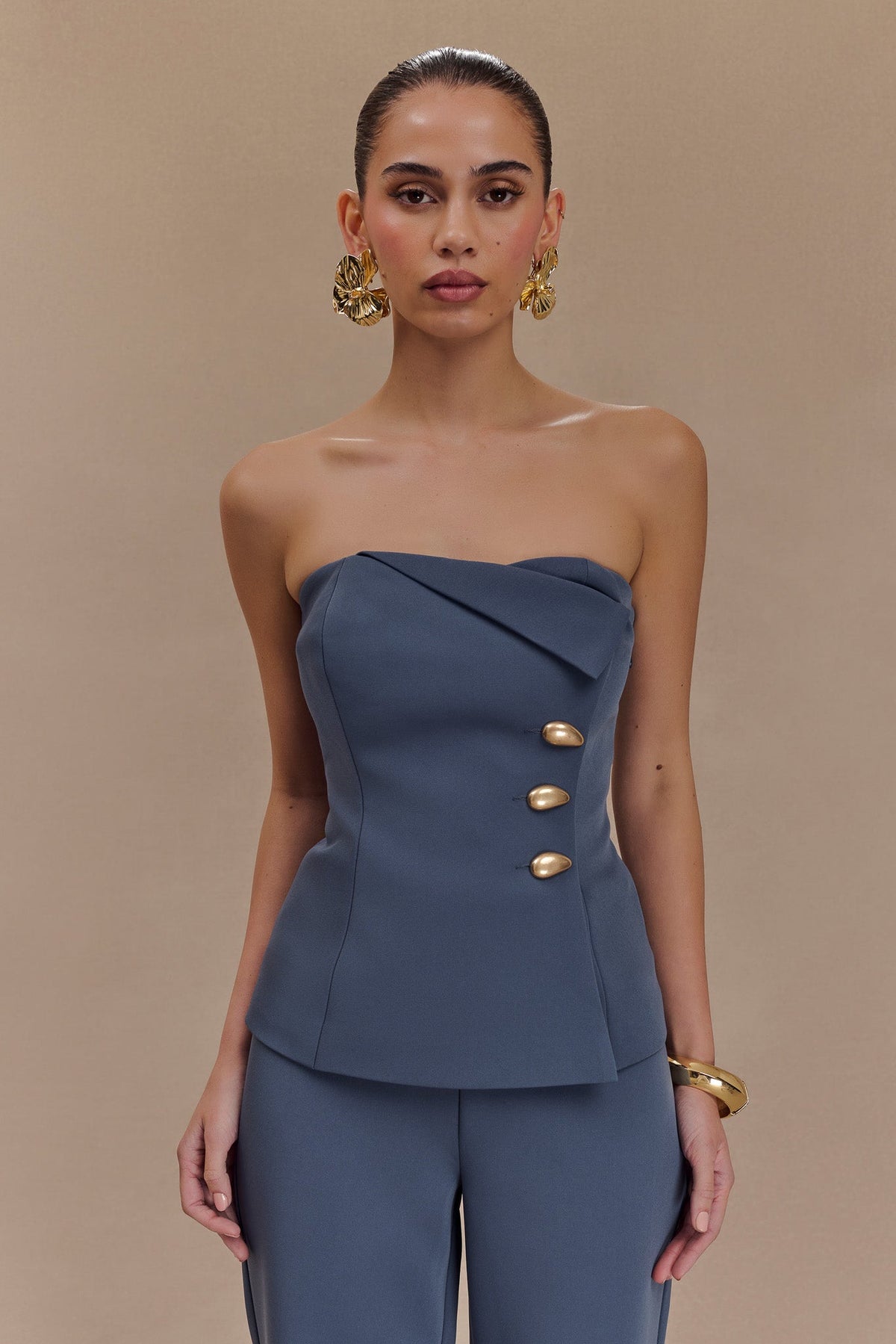 Lindie Strapless Suiting Top - Steel #2