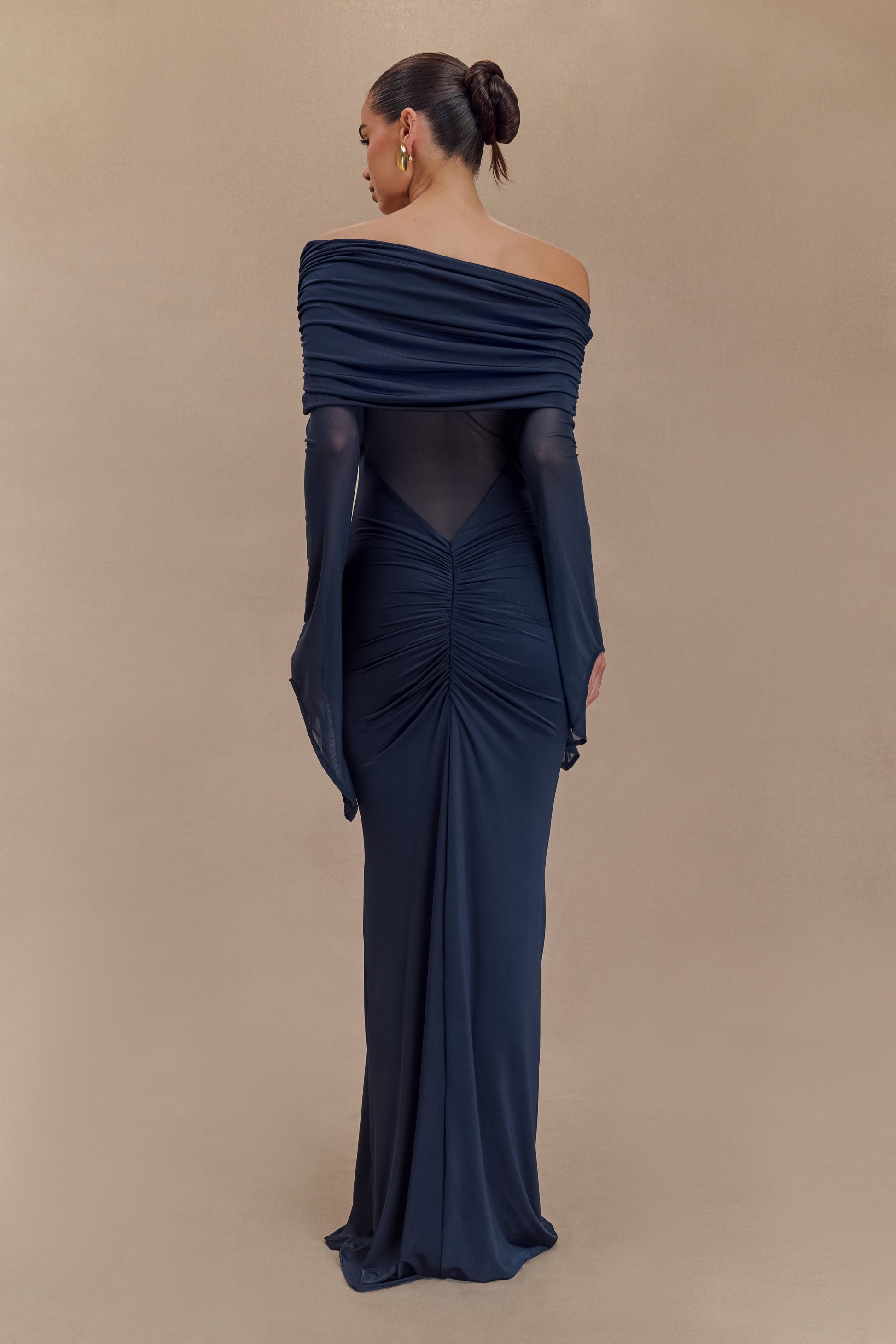 Kaitlin One Shoulder Slinky And Mesh Maxi Dress - Midnight Blue | MESHKI US Kaitlin One Shoulder Slinky And Mesh Maxi Dress - Midnight Blue | MESHKI US