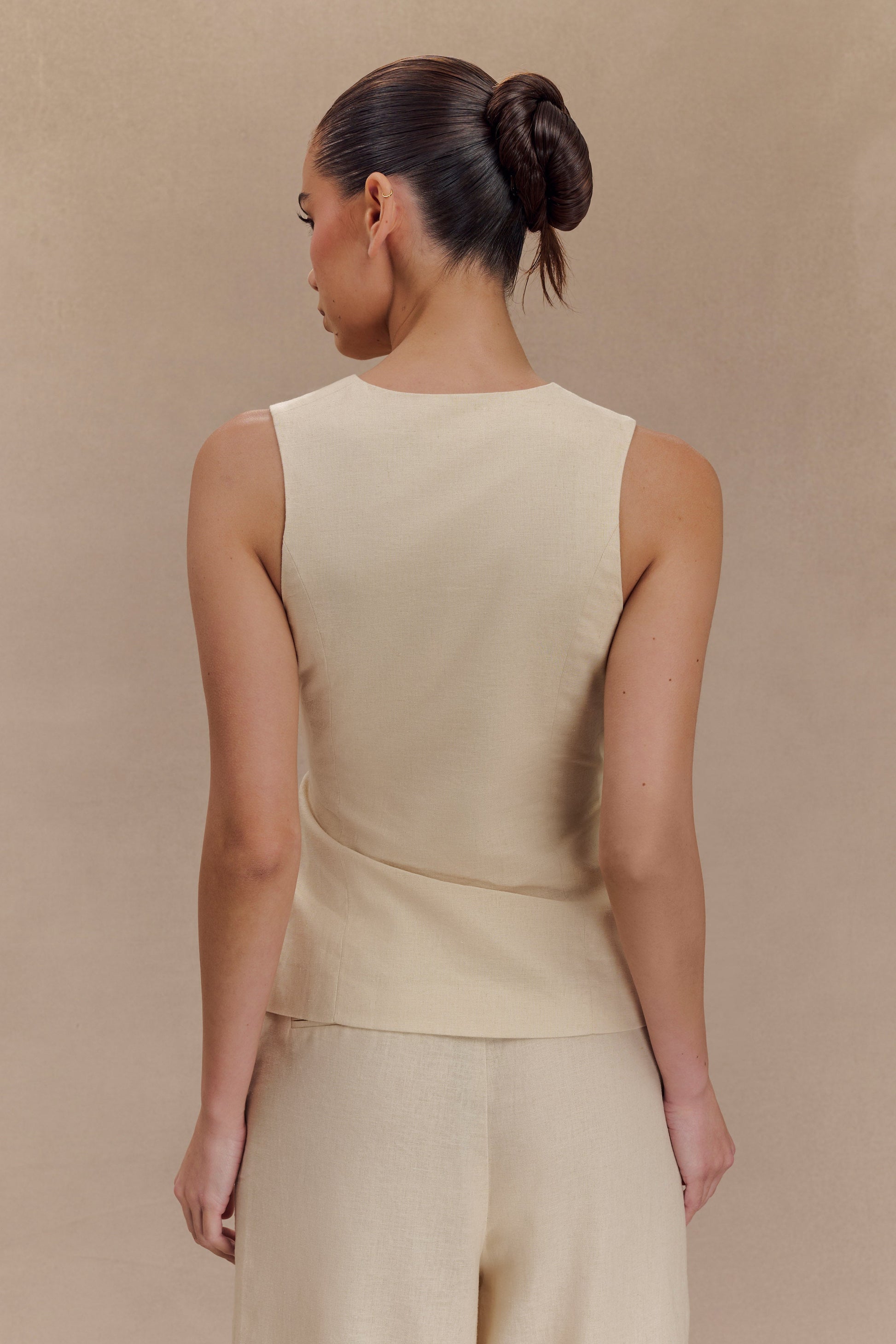 Brandi Linen Sleeveless Wrap Top - Wheat Marle #2