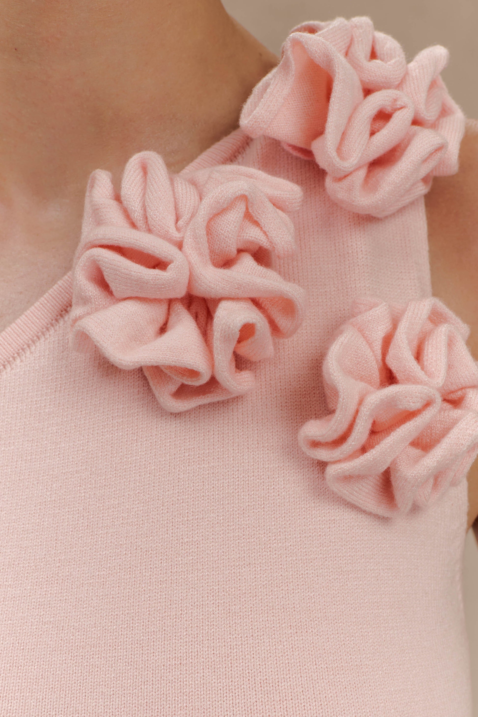 Paloma One Shoulder Knit Maxi Dress with Flowers - Baby Pink 3XL Paloma One Shoulder Knit Maxi Dress with Flowers - Baby Pink 3XL