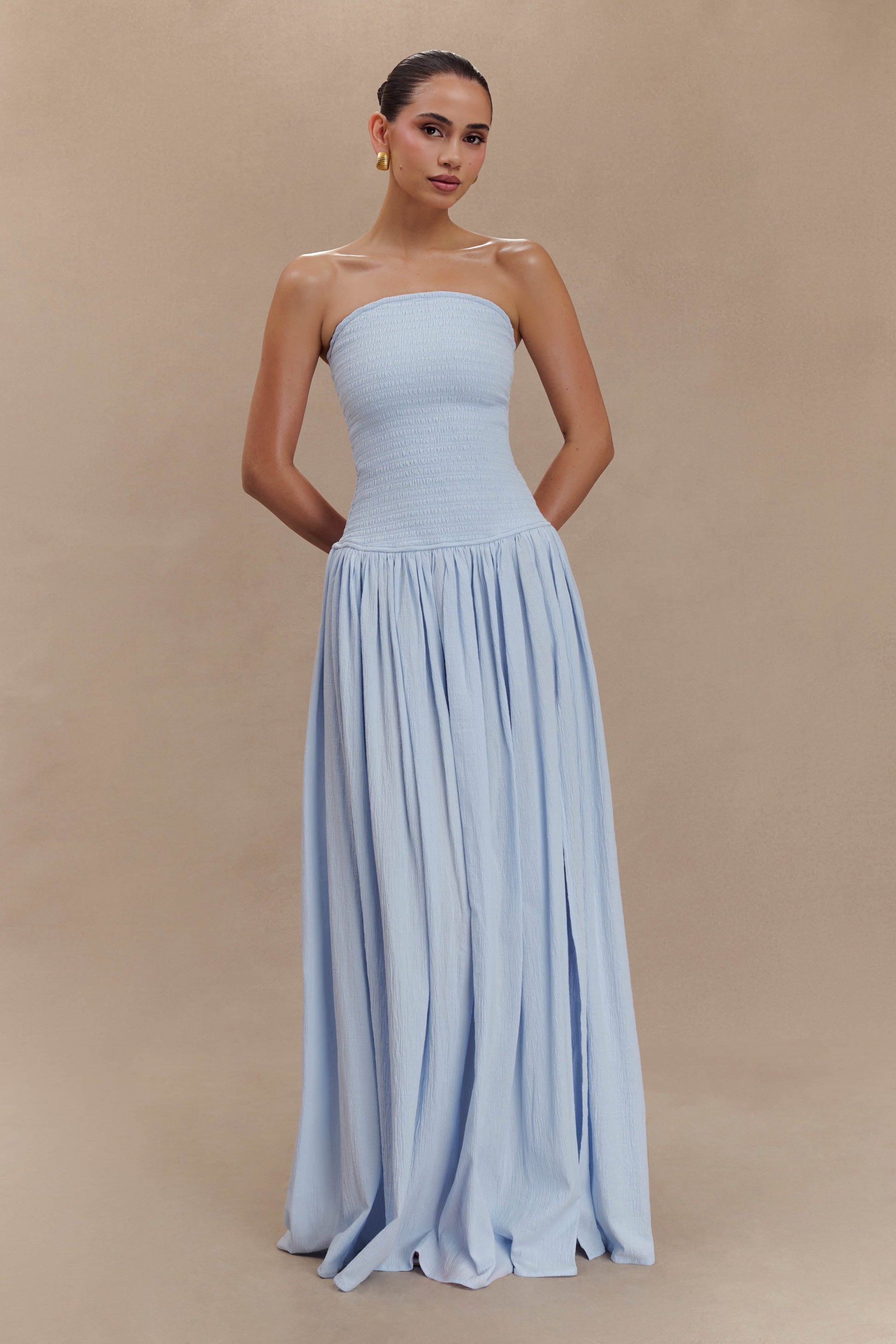 Maureen Cotton Shirring Maxi Dress - Powder Blue 3XL Maureen Cotton Shirring Maxi Dress - Powder Blue 3XL