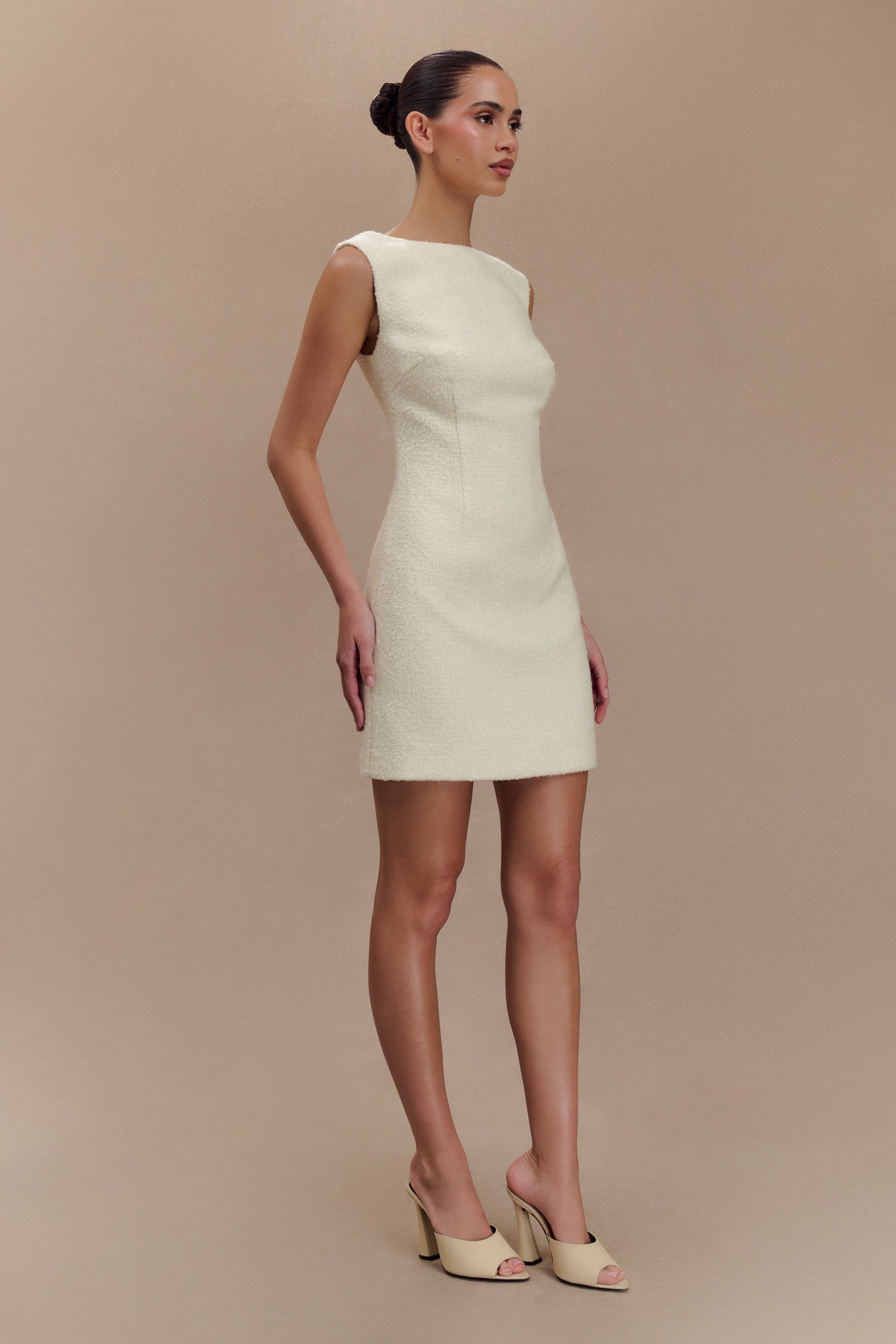 Angela Textured Boucle Mini Dress / Ivory | MESHKI | S Angela Textured Boucle Mini Dress / Ivory | MESHKI | S