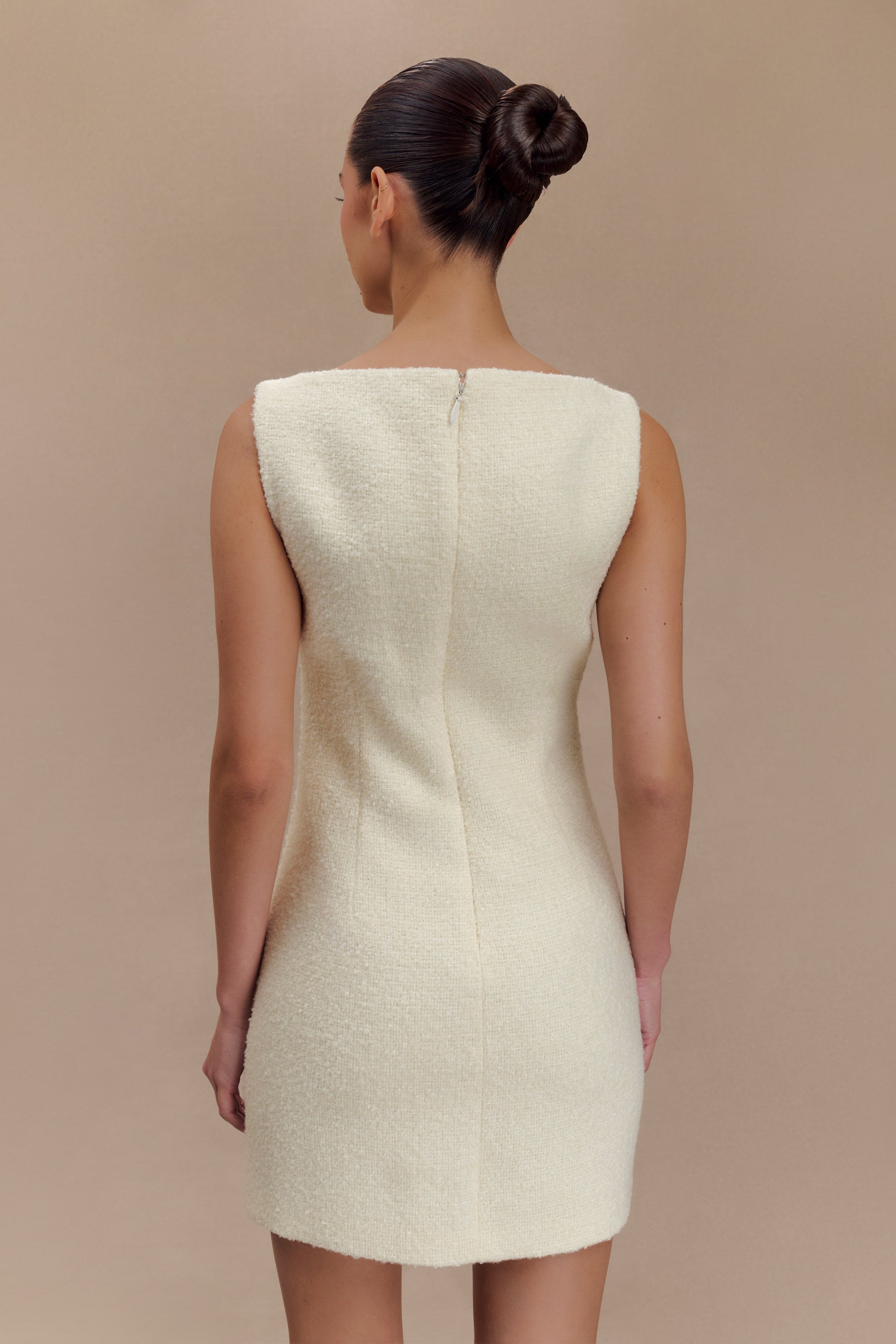 Angela Textured Boucle Mini Dress / Ivory | MESHKI | S Angela Textured Boucle Mini Dress / Ivory | MESHKI | S