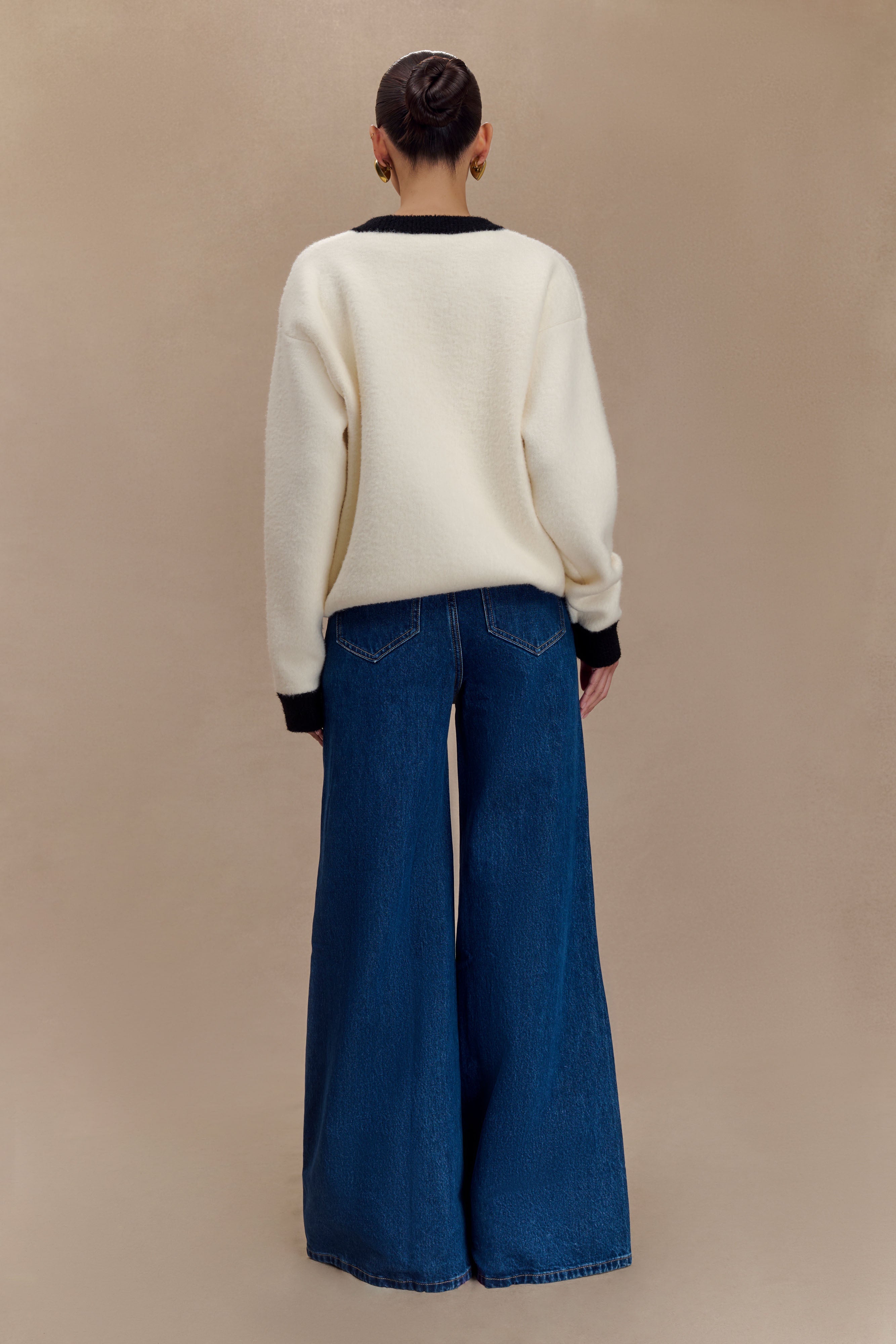 Jen Wide Leg Flare Denim Jeans - Dark Blue | MESHKI US