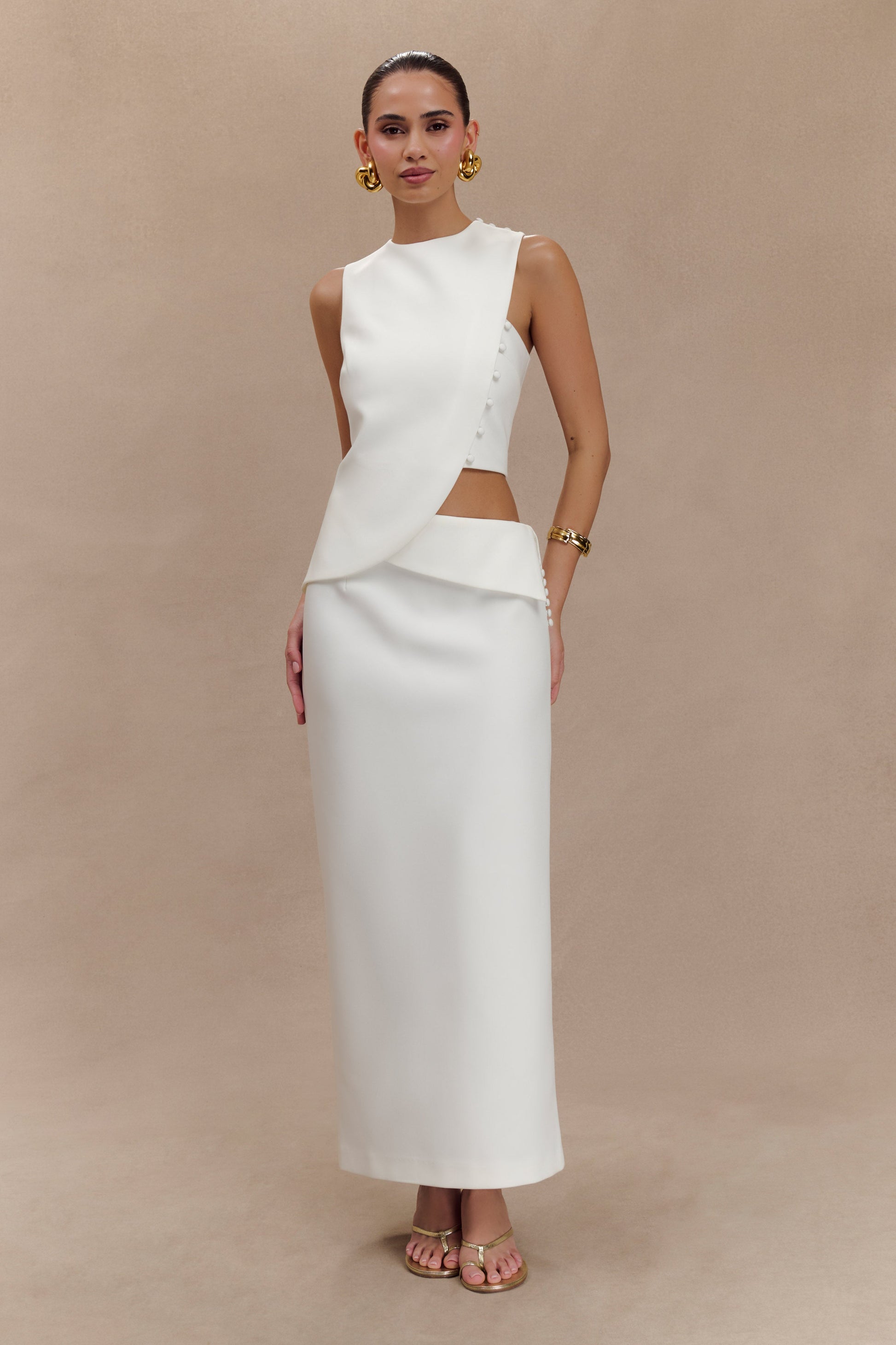 Astrid Asymmetric Sleeveless Suiting Top / White | MESHKI | 3XL Astrid Asymmetric Sleeveless Suiting Top / White | MESHKI | 3XL