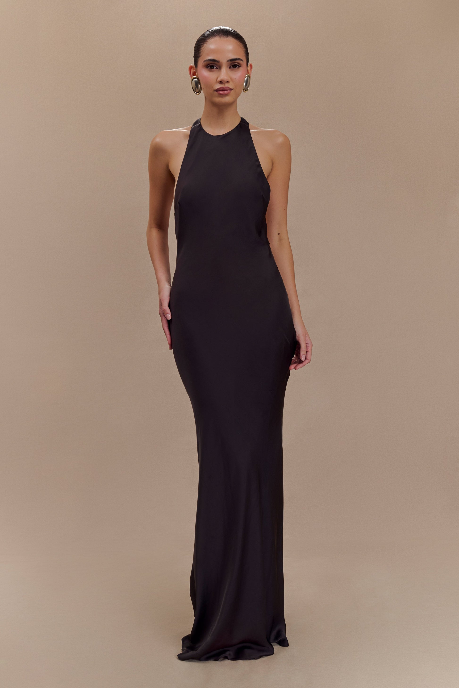 Rinna Satin Halter Maxi Dress / Black | MESHKI | 3XL Rinna Satin Halter Maxi Dress / Black | MESHKI | 3XL