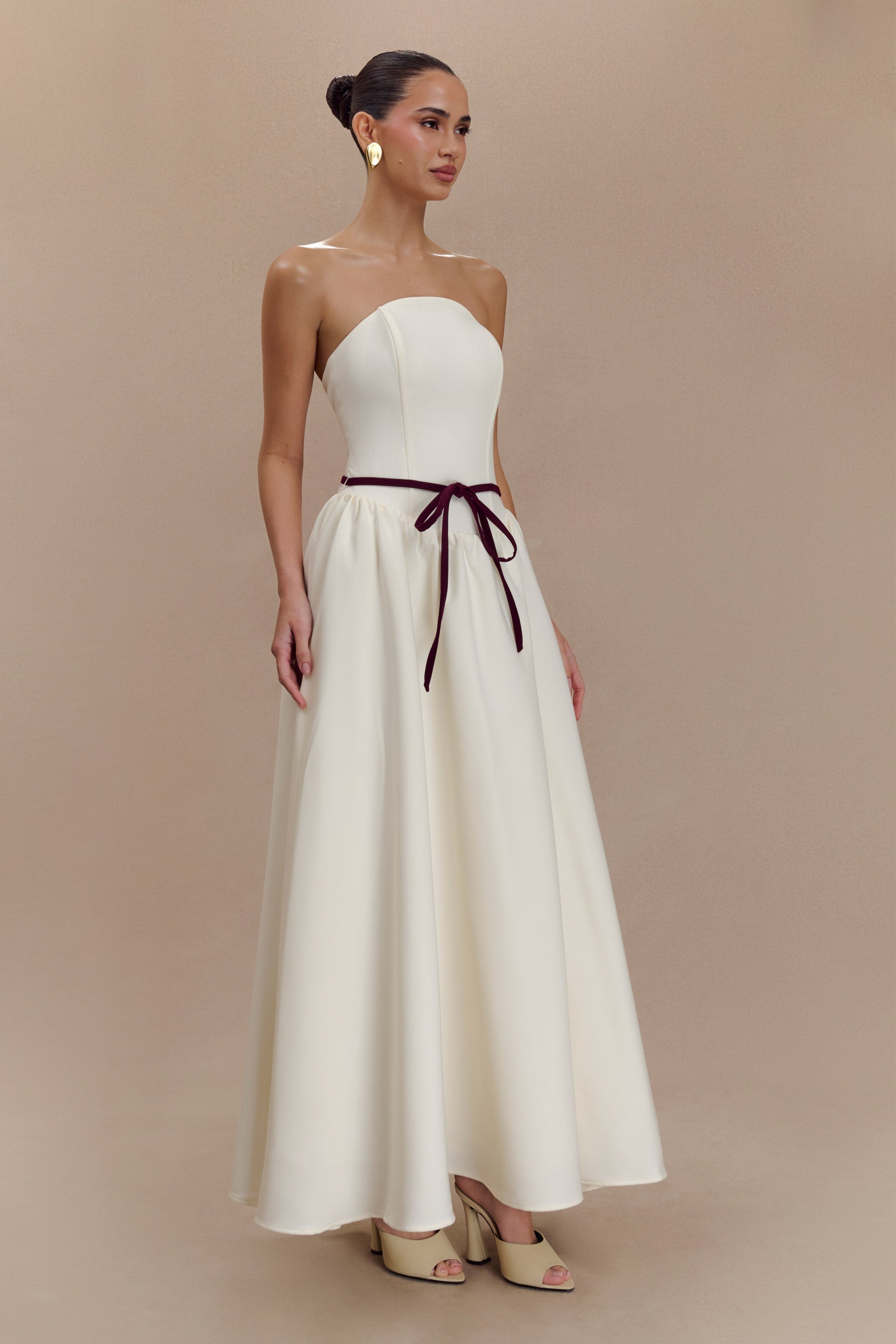 Penny Strapless Contrast Midi Dress - Ivory & Burgundy #5