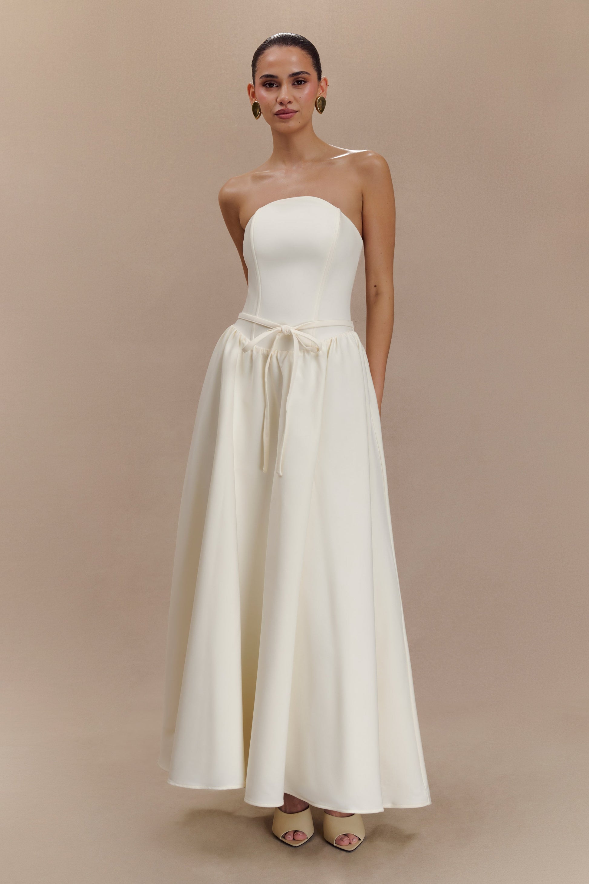 Penny Strapless Contrast Midi Dress - Ivory & Burgundy #6