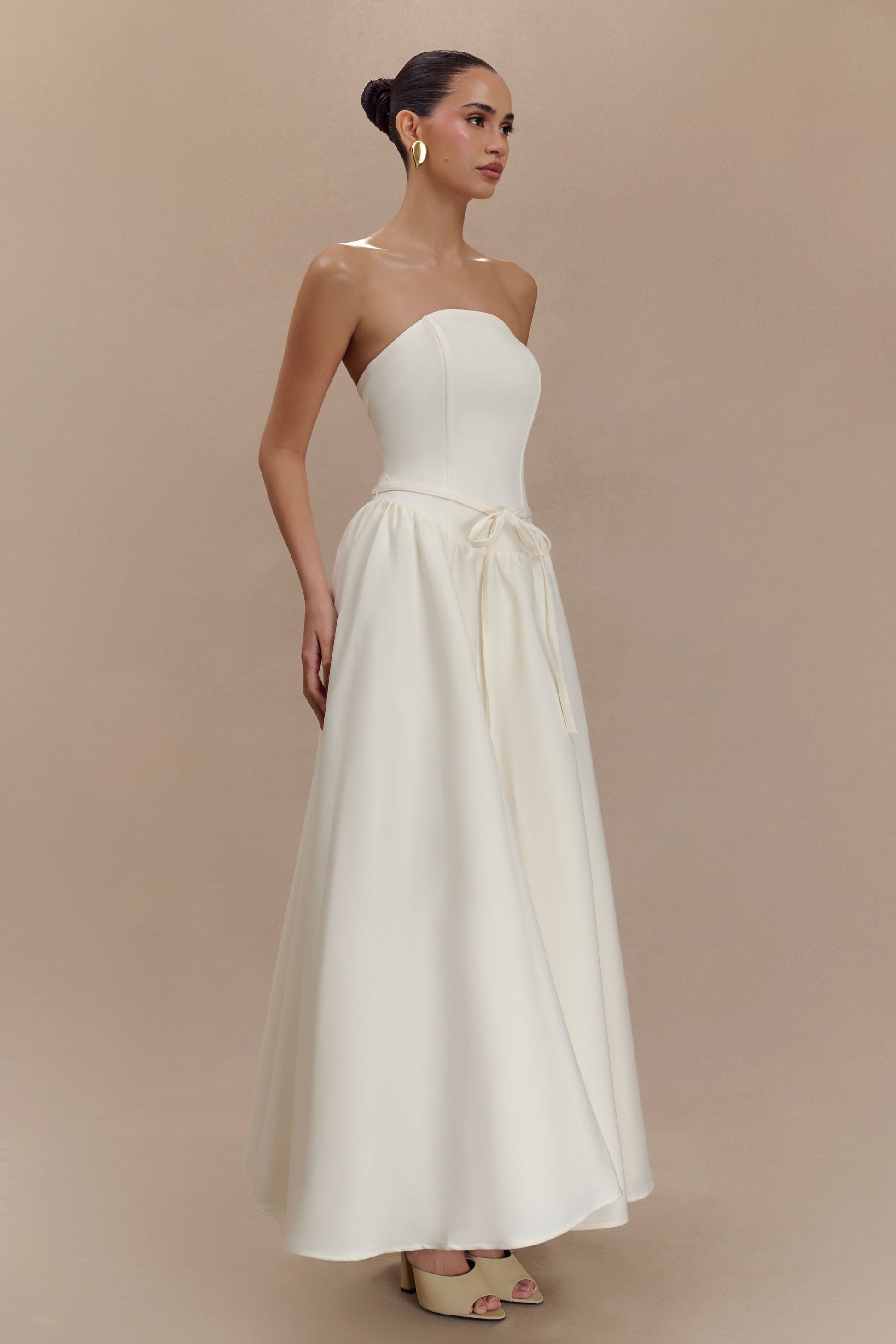 Penny Strapless Contrast Midi Dress - Ivory & Burgundy #8