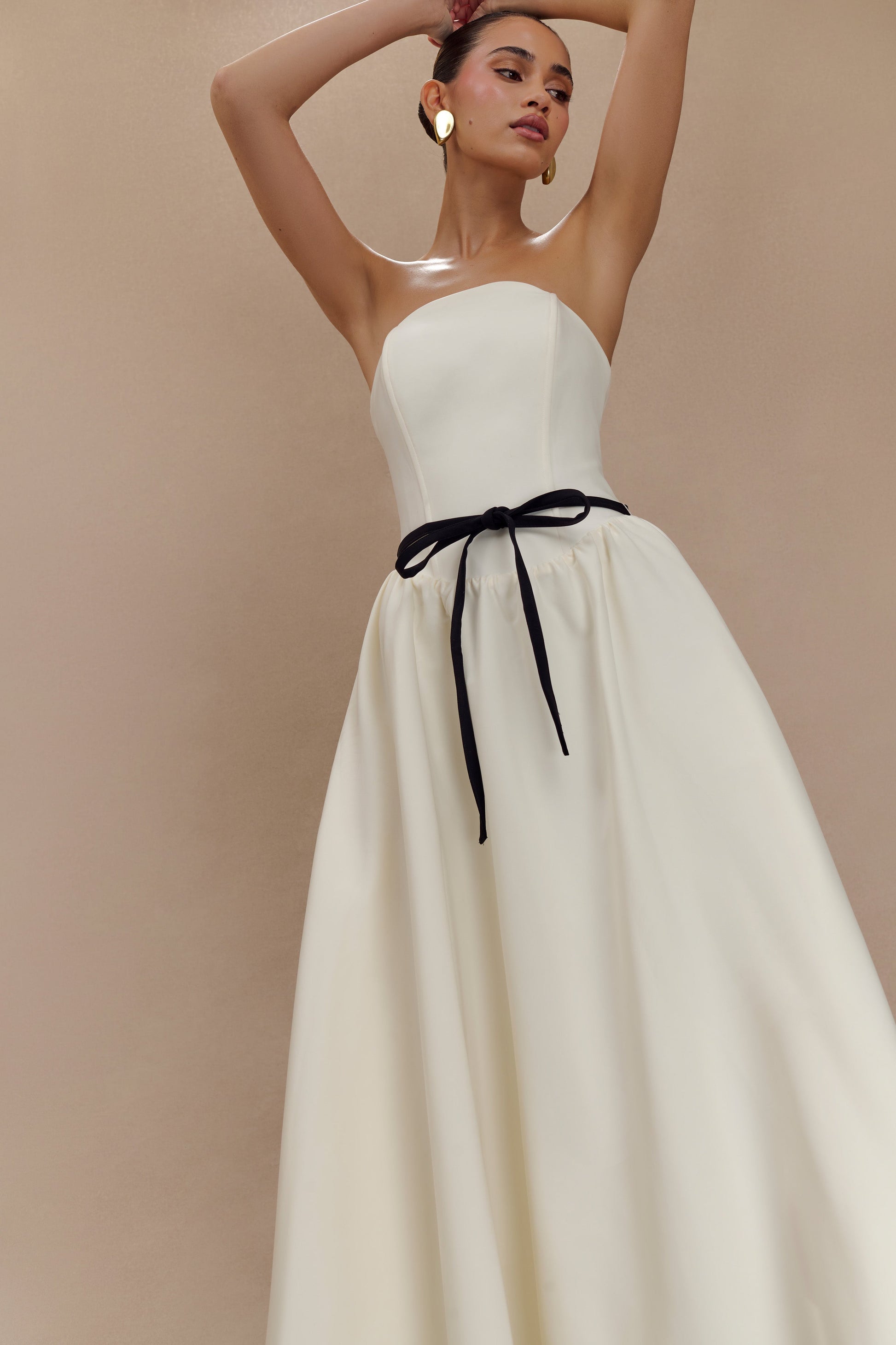 Penny Strapless Contrast Midi Dress - Ivory & Burgundy #10