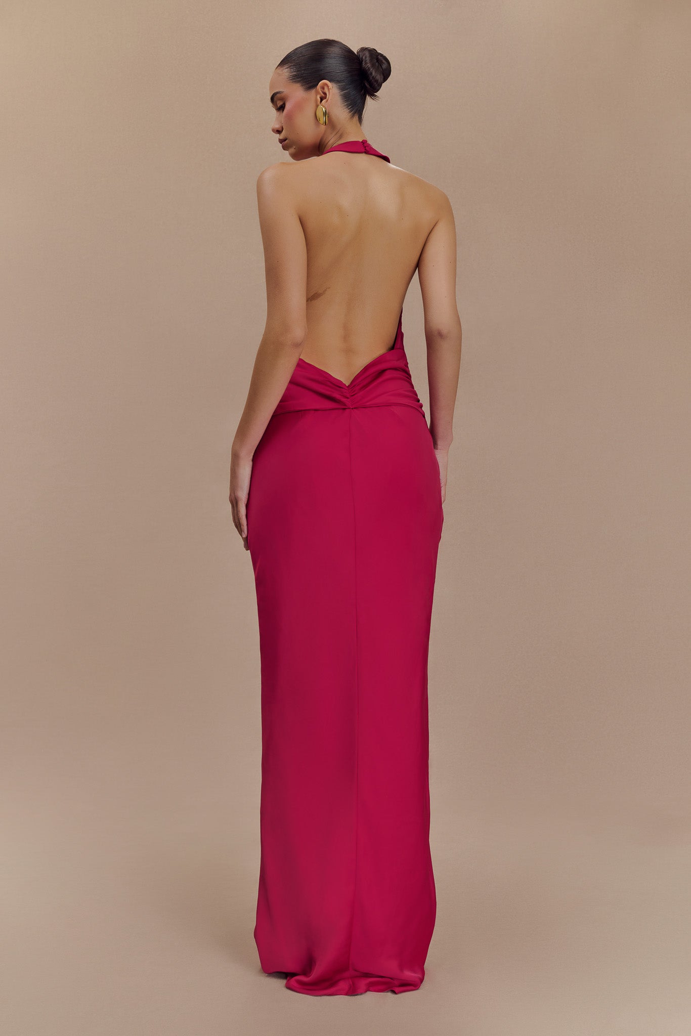 Rinna Satin Halter Maxi Dress / Pink Cherry | MESHKI