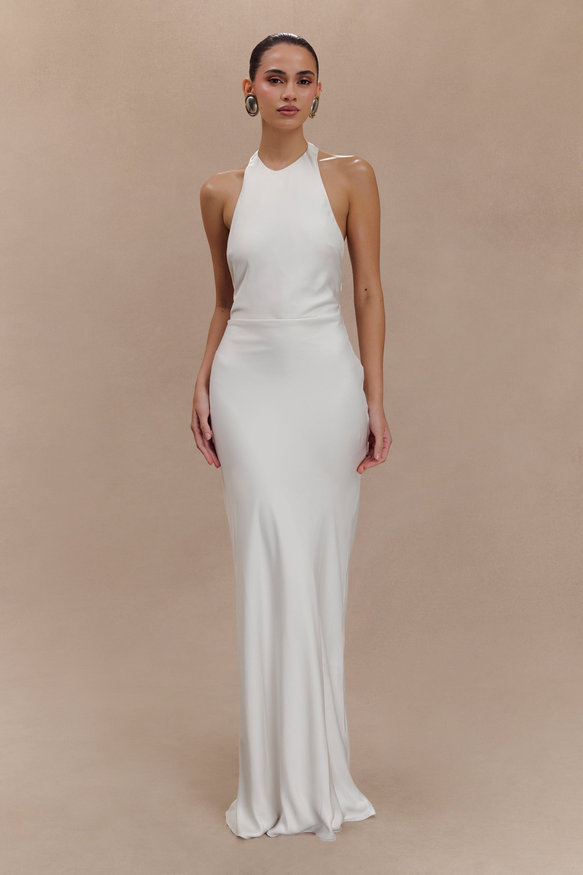 Rinna Satin Halter Maxi Dress / Ivory | Meshki | S Rinna Satin Halter Maxi Dress / Ivory | Meshki | S