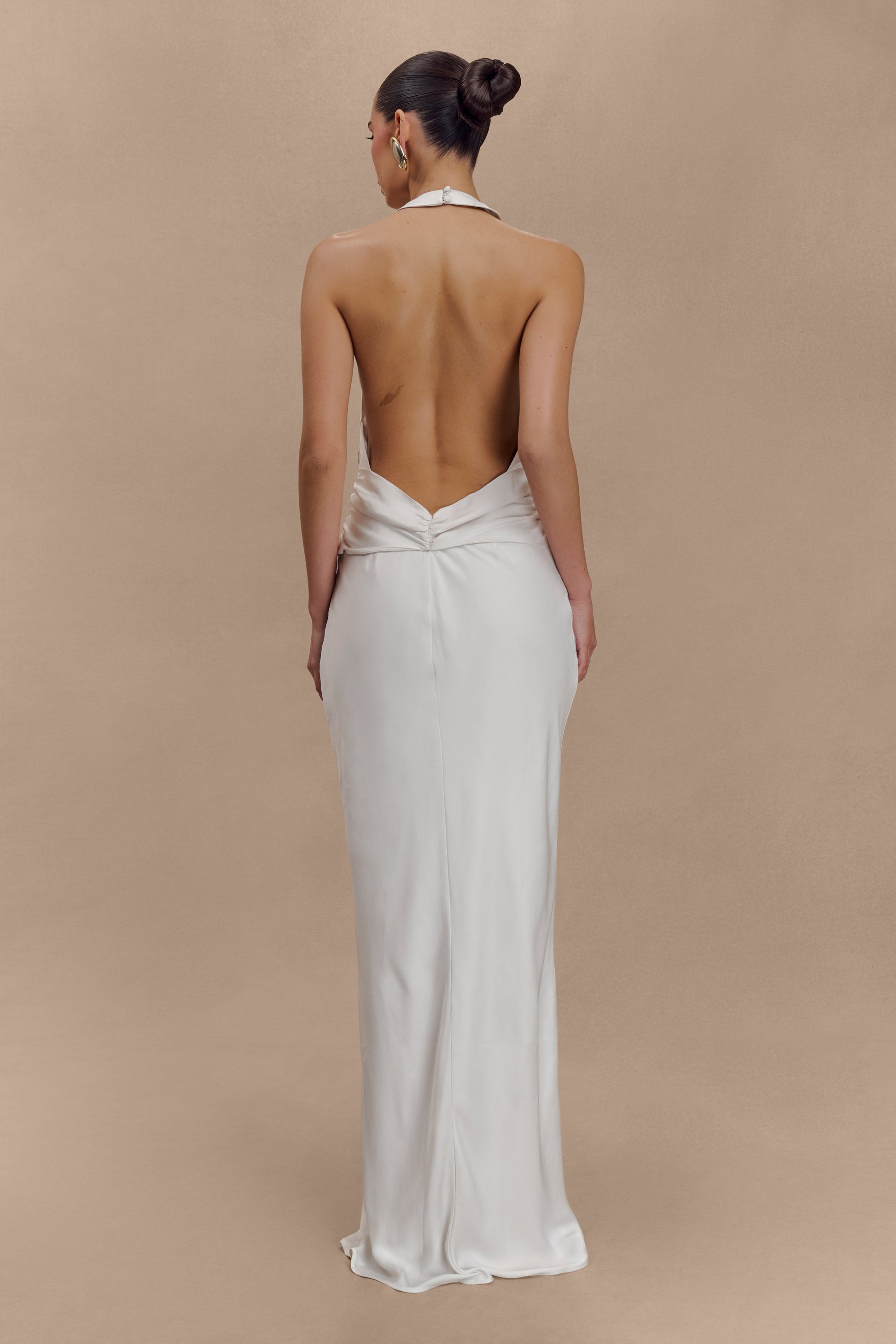 Rinna Satin Halter Maxi Dress / Ivory | Meshki | S Rinna Satin Halter Maxi Dress / Ivory | Meshki | S