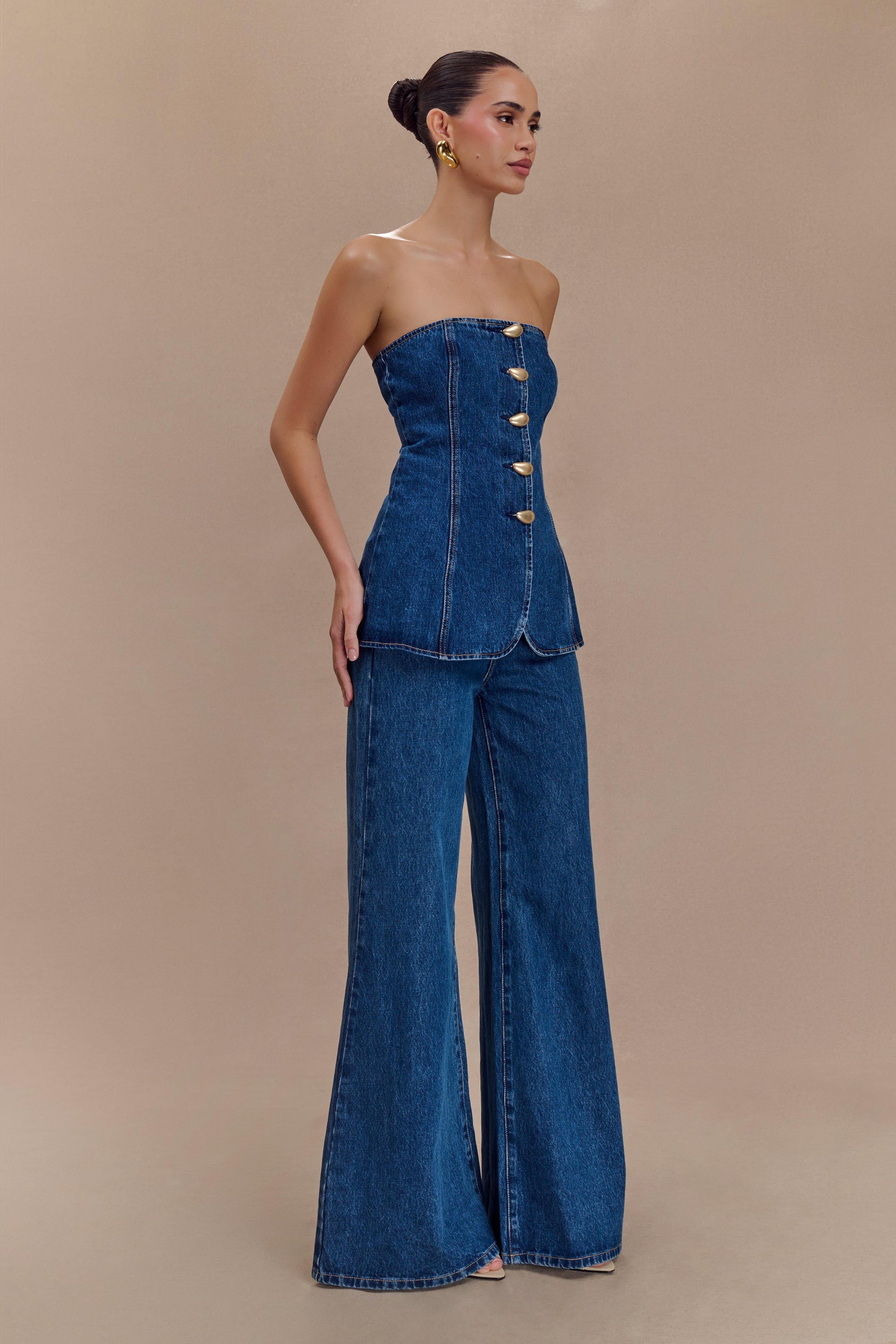 Jen Wide Leg Flare Denim Jeans / Dark Blue | MESHKI
