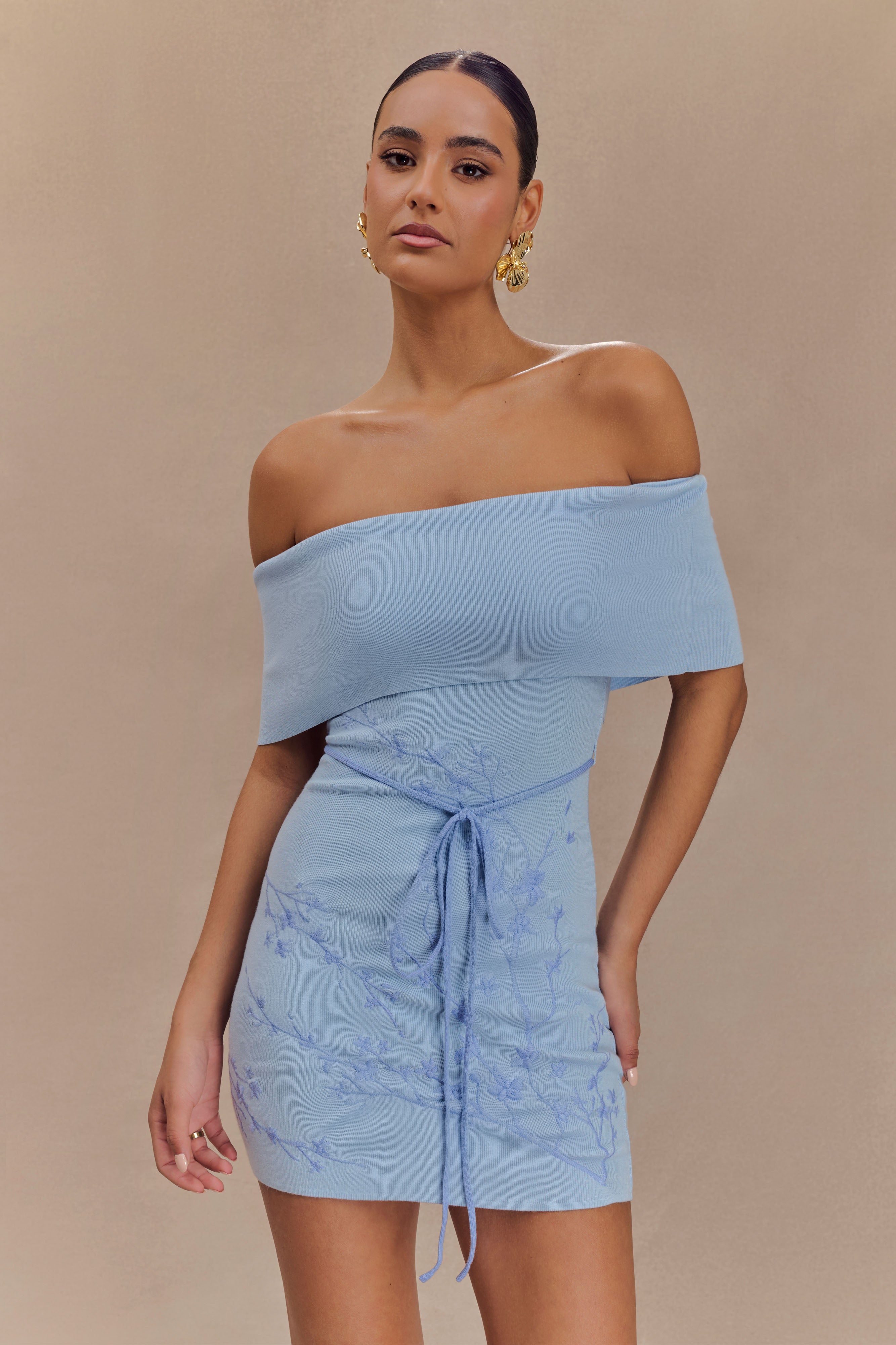 mistreass ミストレアスOff shoulder Knit Dress Ribbon Off-Shoulder