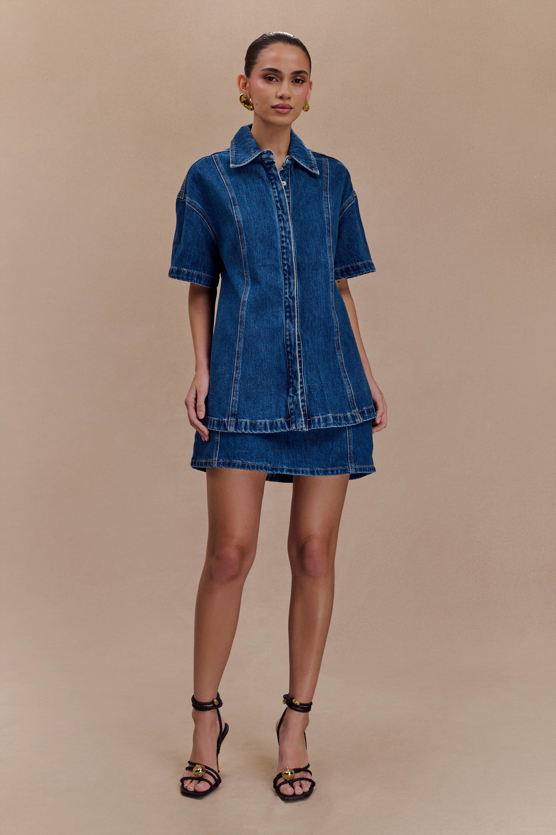 Maya Oversized Denim Shirt / Dark Blue | MESHKI Maya Oversized Denim Shirt / Dark Blue | MESHKI