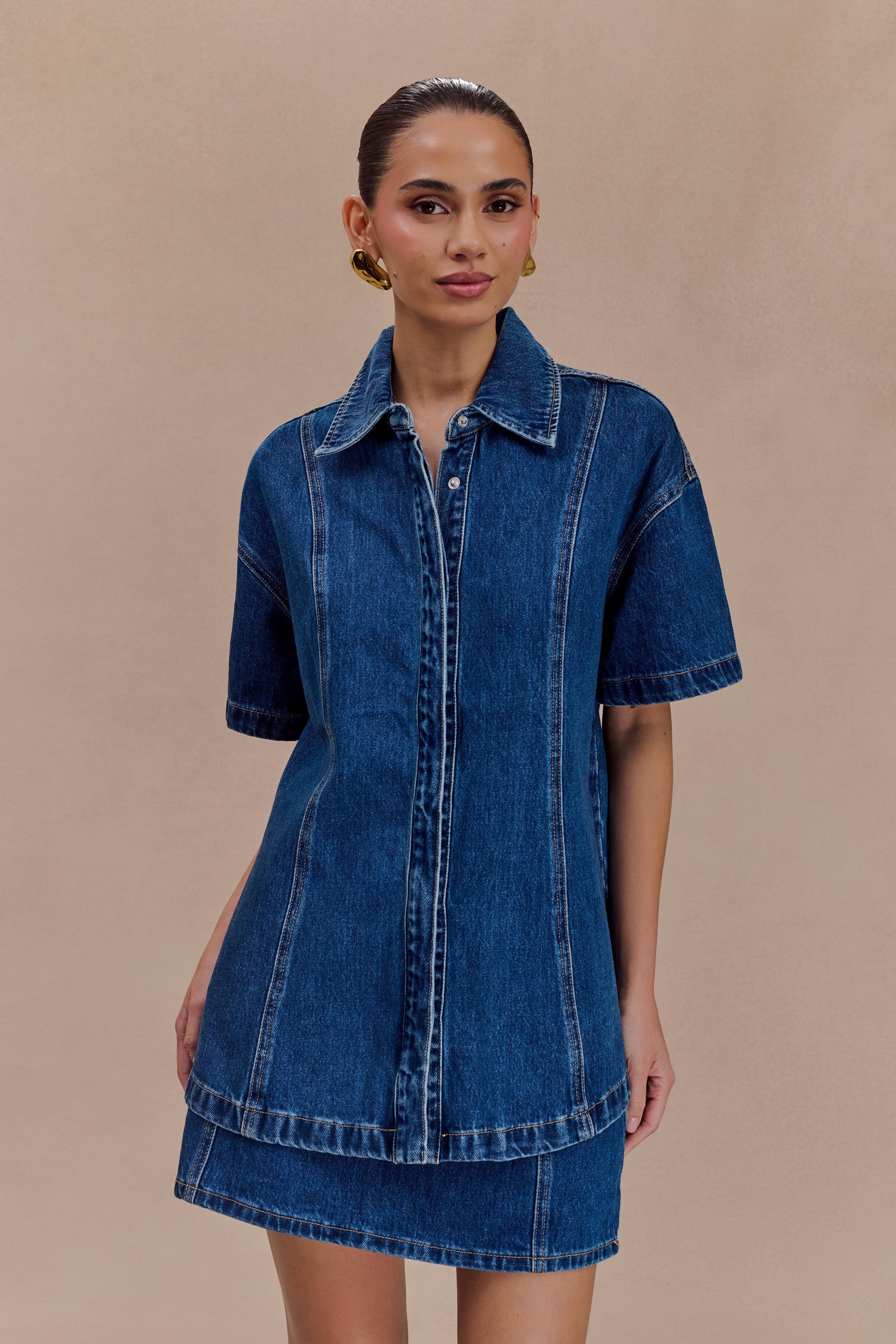 Maya Oversized Denim Shirt / Dark Blue | MESHKI Maya Oversized Denim Shirt / Dark Blue | MESHKI