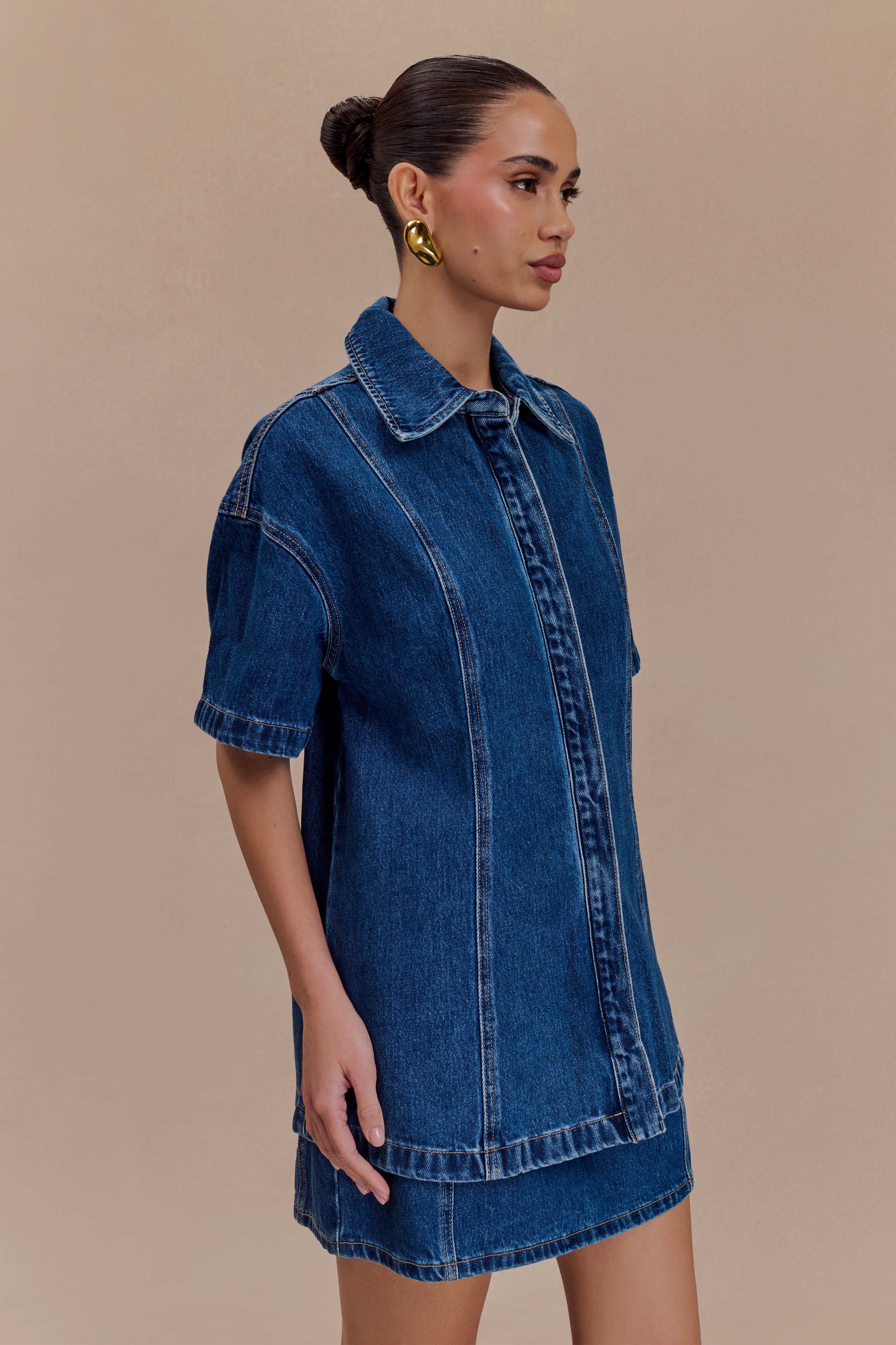 Maya Oversized Denim Shirt / Dark Blue | MESHKI